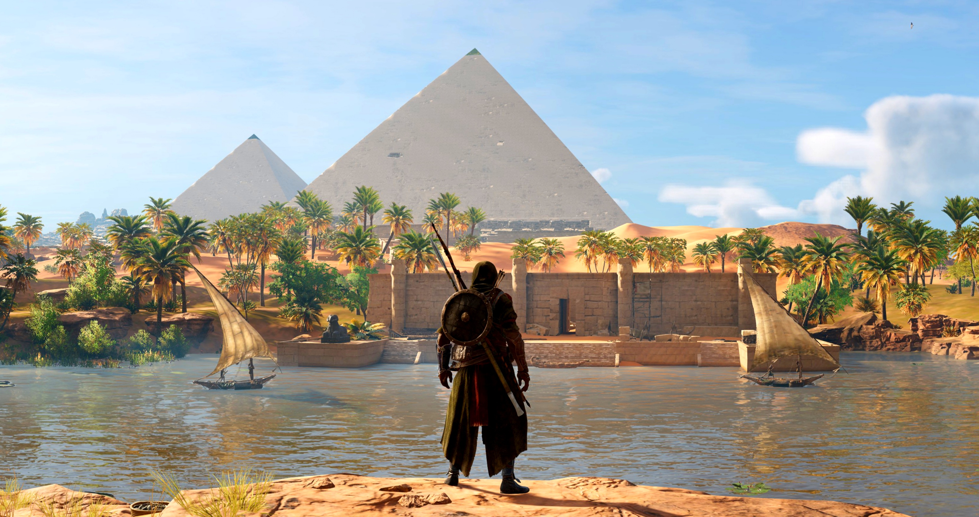 425042 descargar fondo de pantalla egipto, videojuego, assassin's creed: origins, bayek de siwa, pirámide, assassin's creed: protectores de pantalla e imágenes gratis