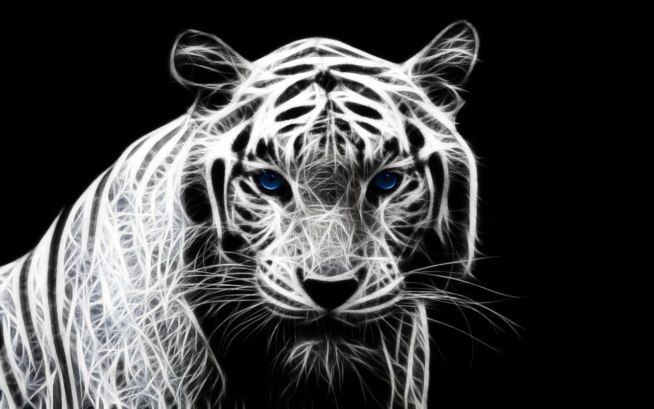 animal, white tiger, blue eyes, cgi, tiger