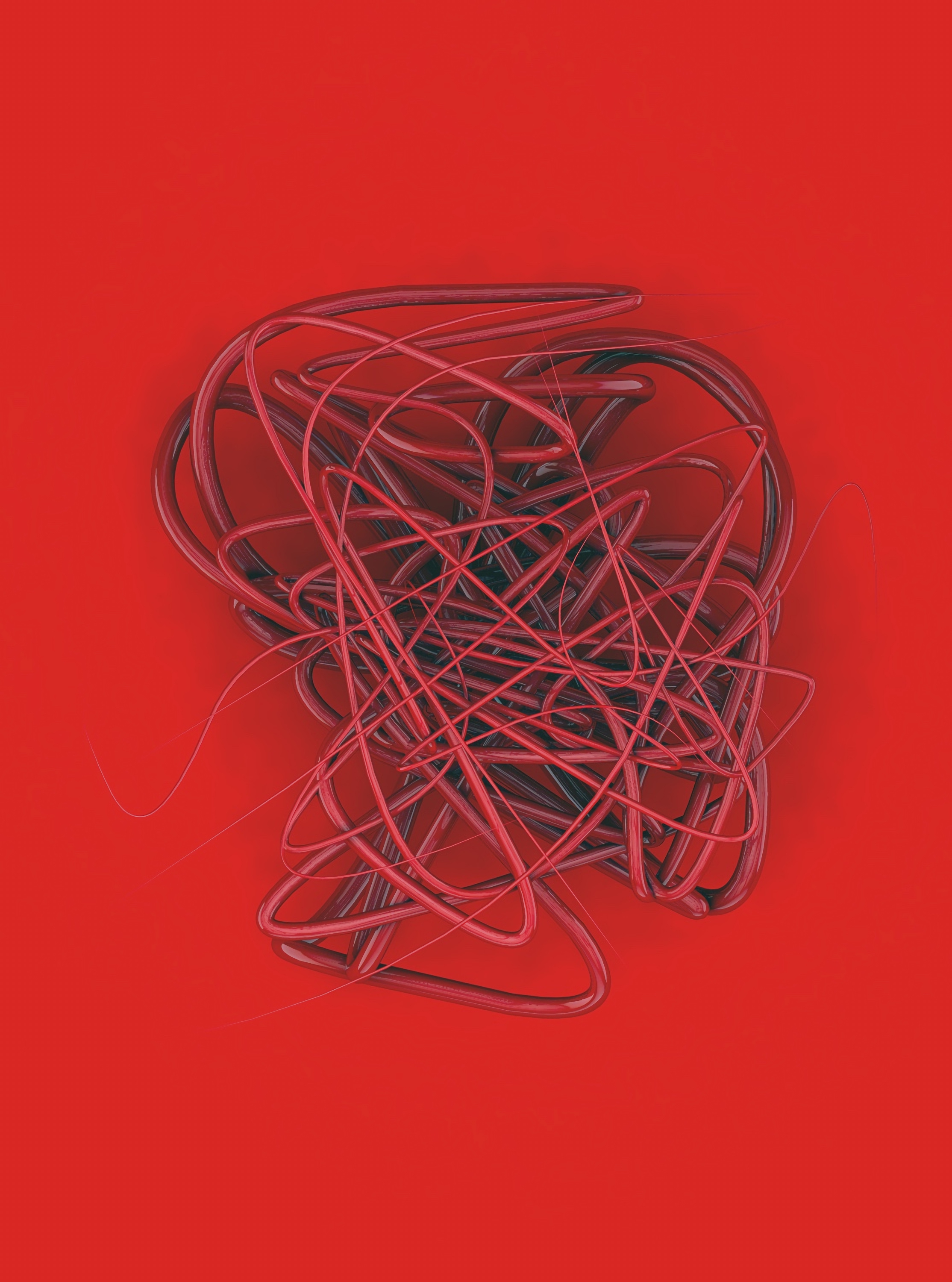 3d, red, confused, intricate, wire, curls, spline