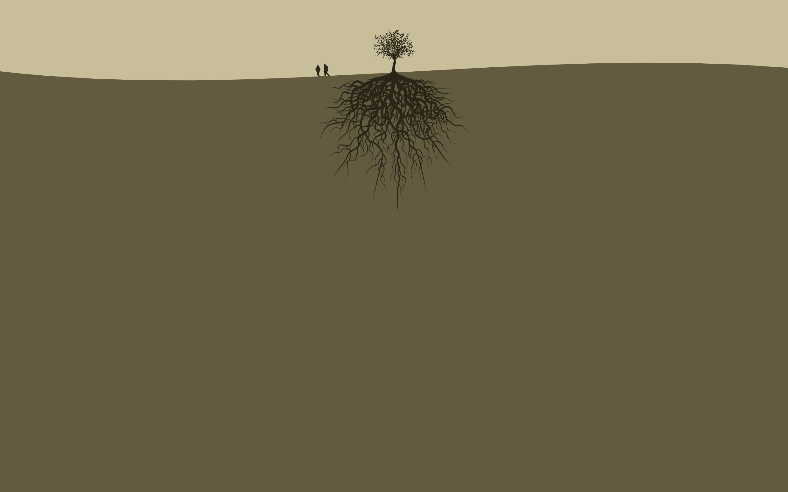 minimalism, earth, people, wood, couple, pair, tree, land, roots, two Desktop Wallpaper