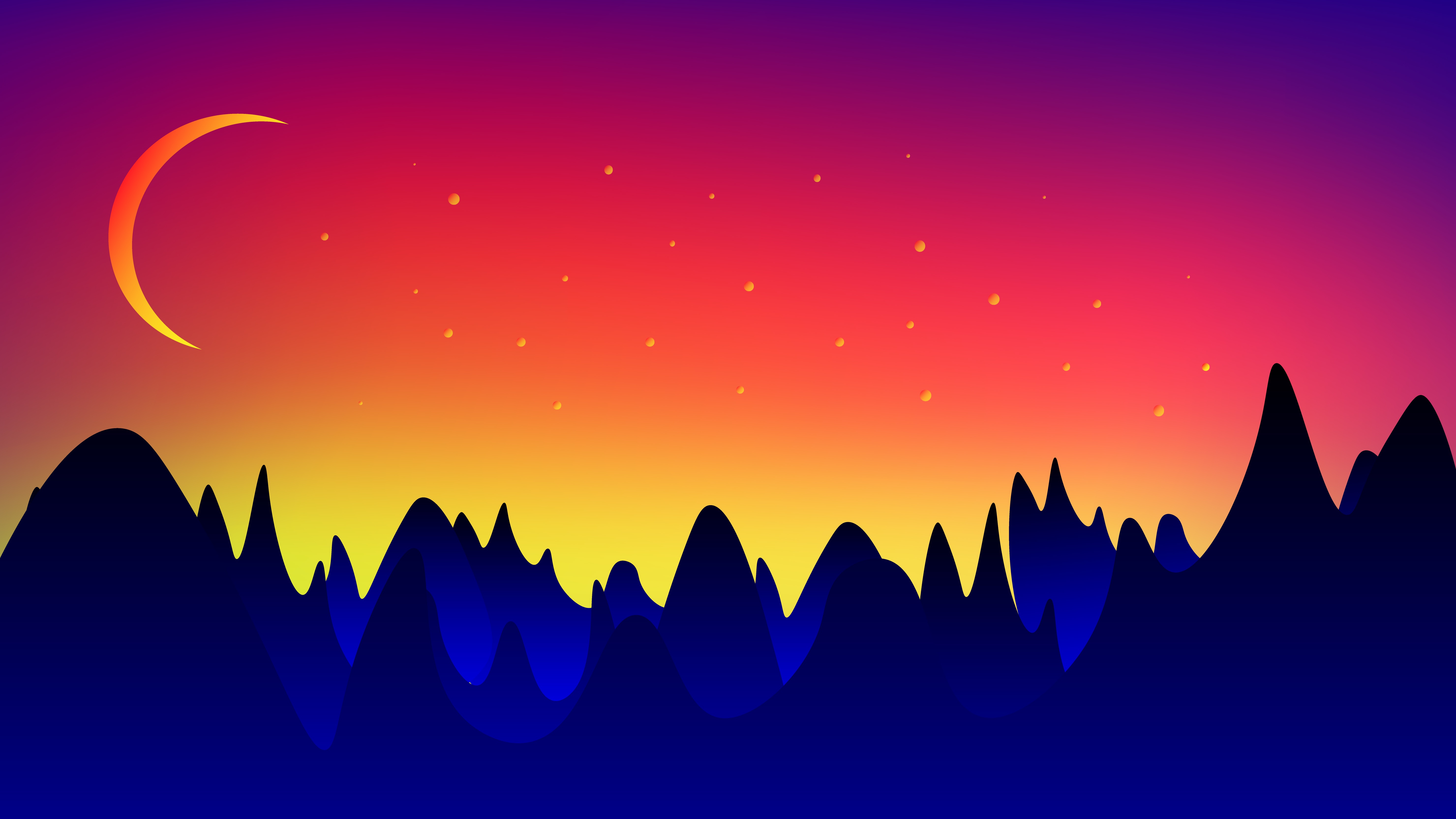 Download mobile wallpaper Mountains, Landscape, Moon, Vector for free.