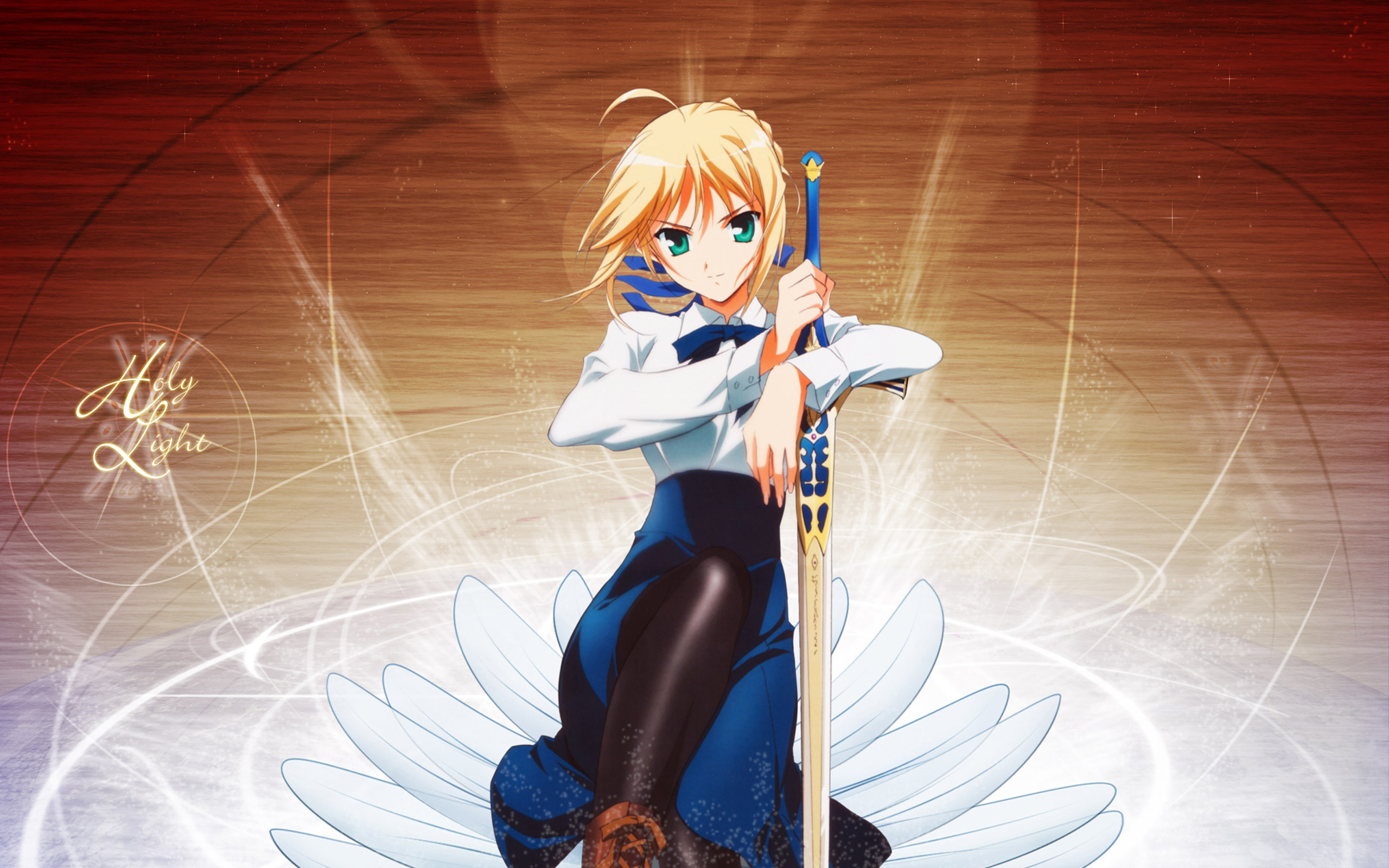 saber (fate series), fate series, skirt, anime, fate/stay night: unlimited blade works, blonde, fate (series), green eyes, pantyhose, short hair, sword, weapon Full HD