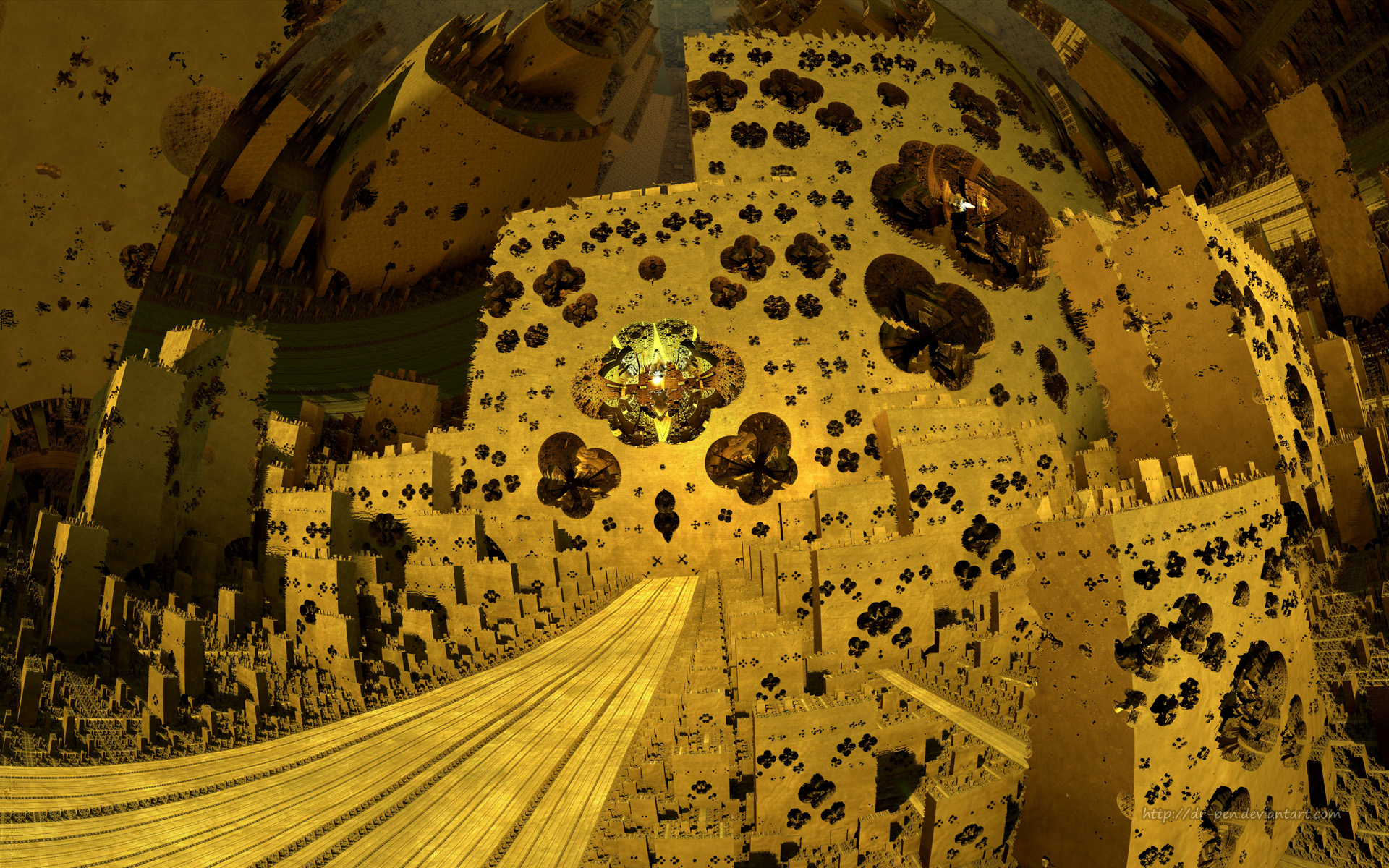 Download mobile wallpaper Abstract, Gold, City, 3D, Fractal, Geometry, Cgi, Mandelbulb 3D for free.