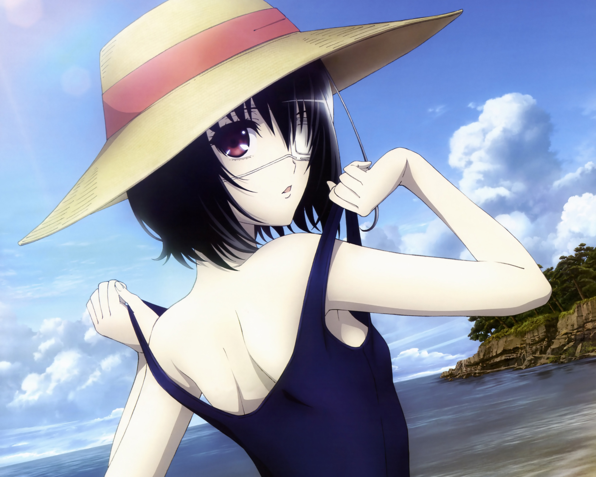anime, another, another (anime), eye patch, hat, mei misaki, swimsuit