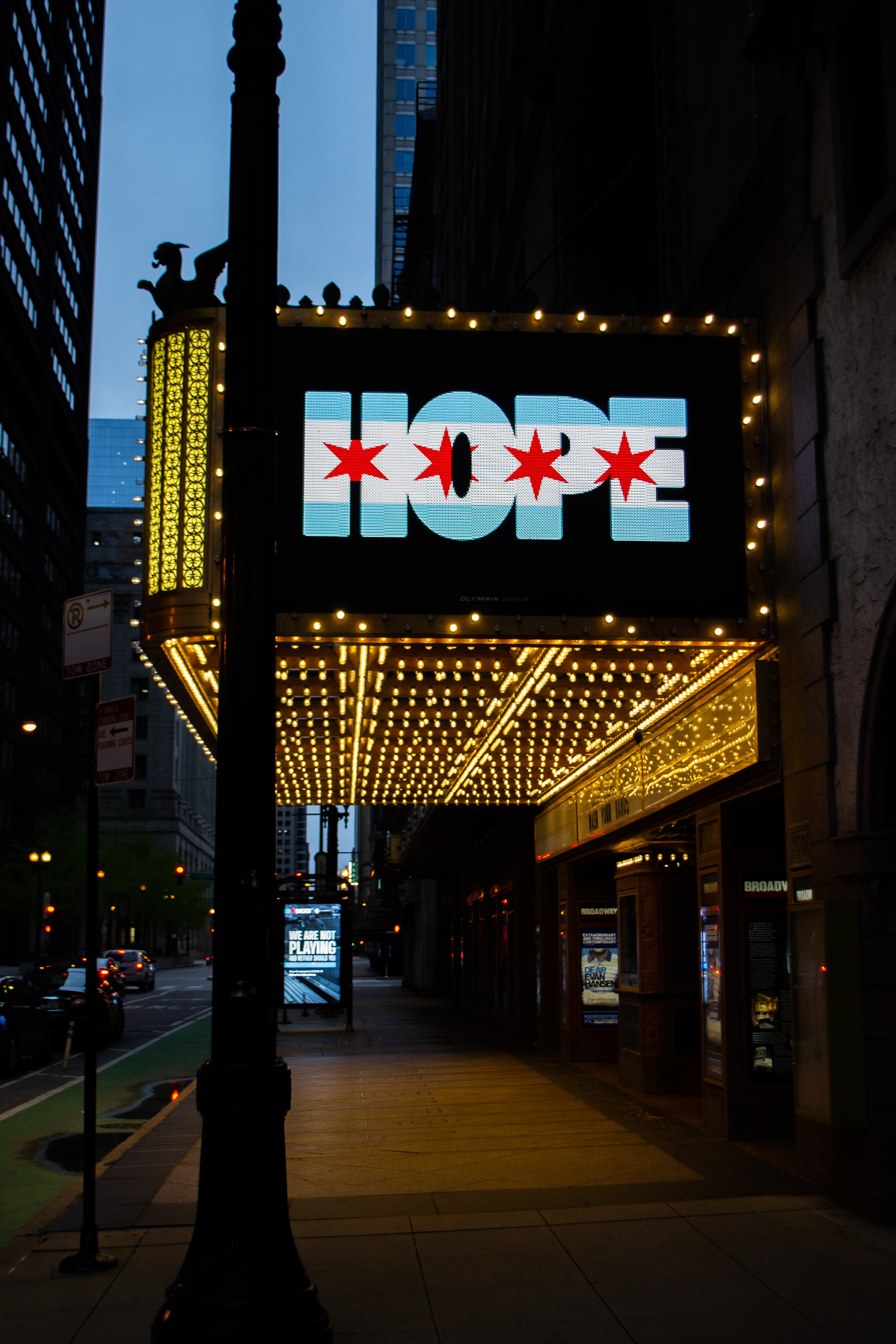 hope, words, night city, inscription, street Full HD