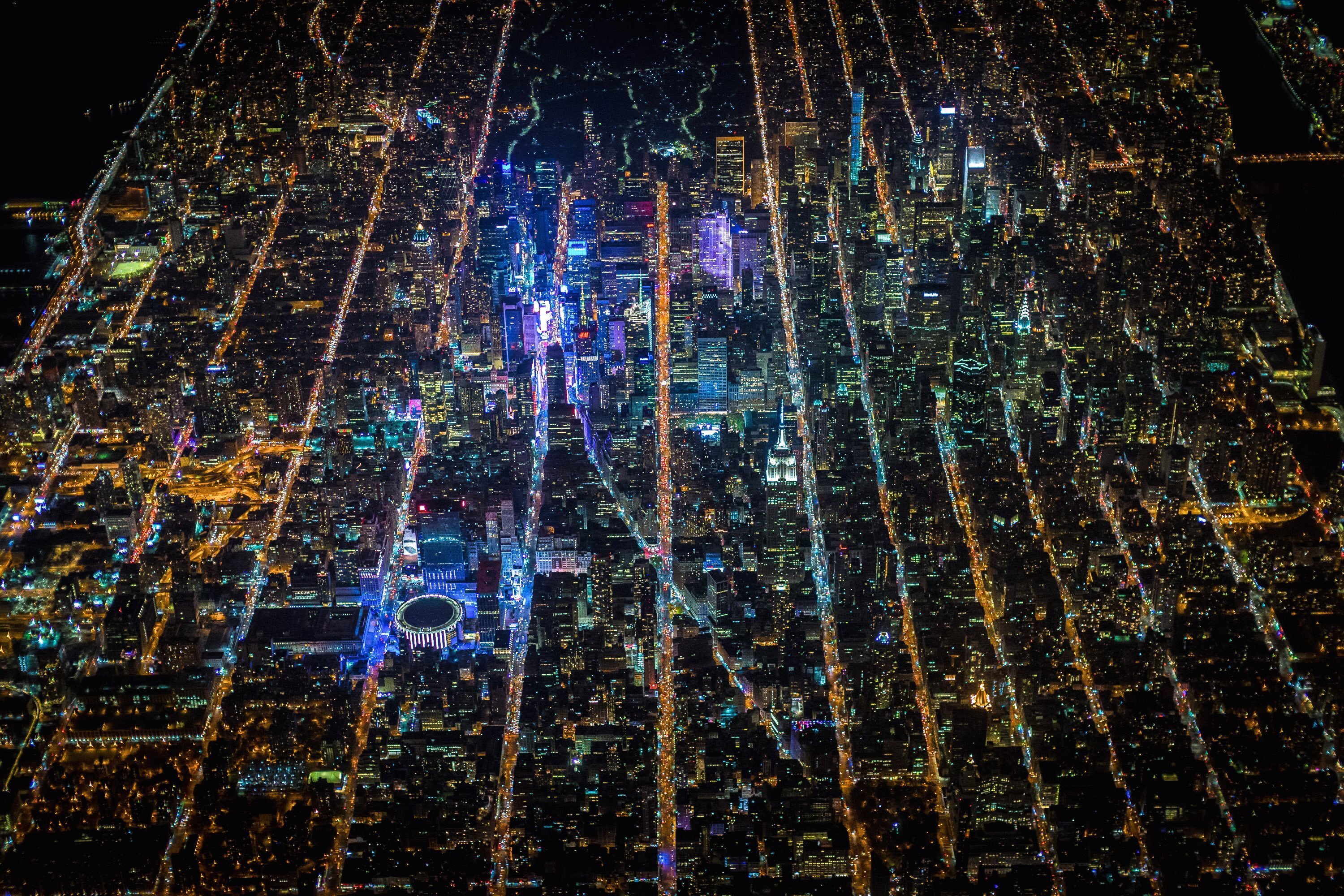 Нью-Йорк ночью с высоты