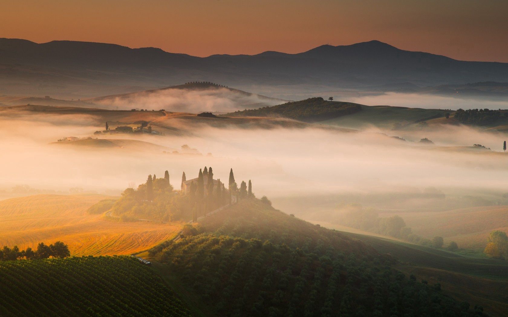 Laden Sie das Toskana, Nebel, Die Hügel, Hügel, Natur, Grass, Italien-Bild kostenlos auf Ihren PC-Desktop herunter