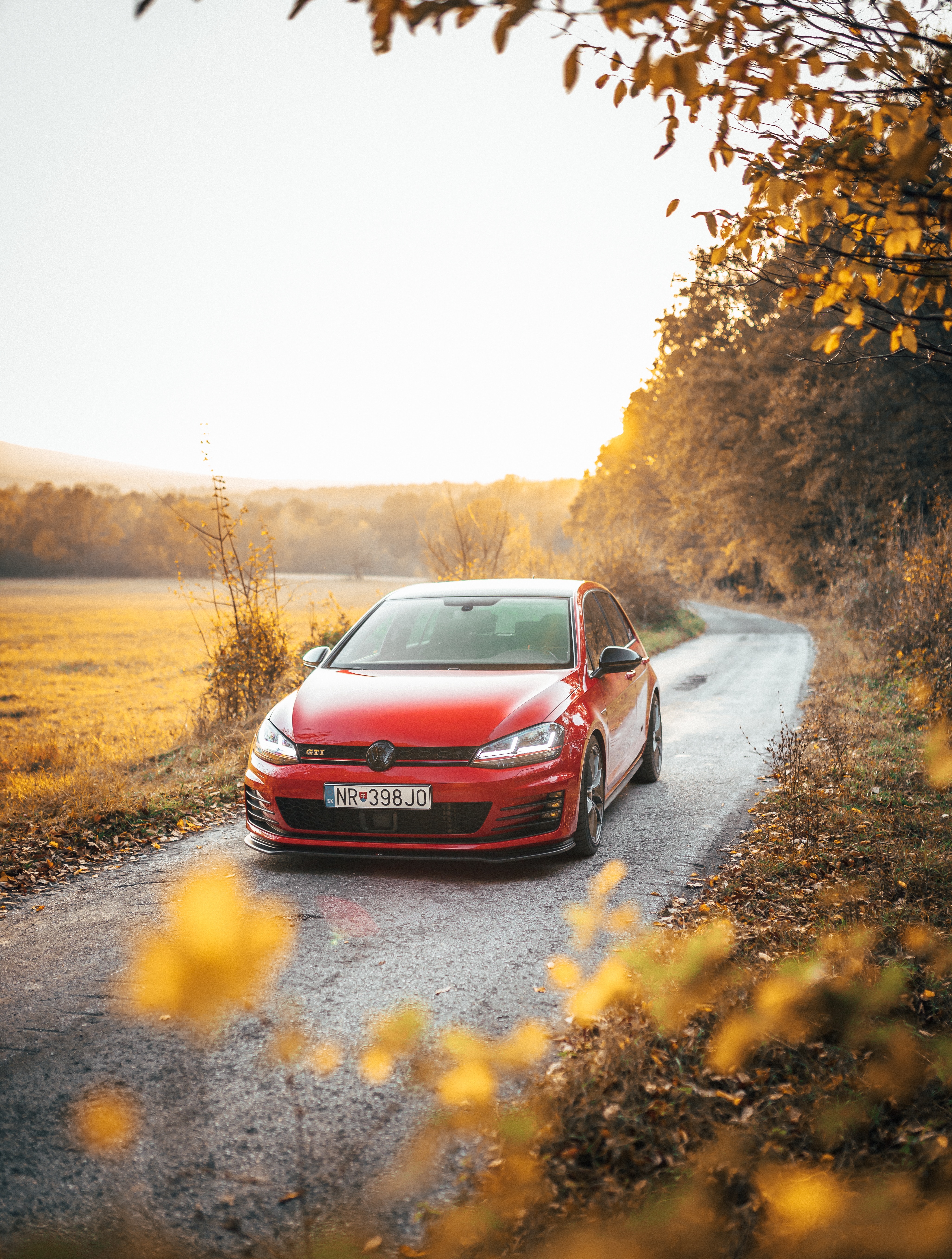volkswagen golf gti, volkswagen, nature, cars, red, road, car, front view, machine Full HD