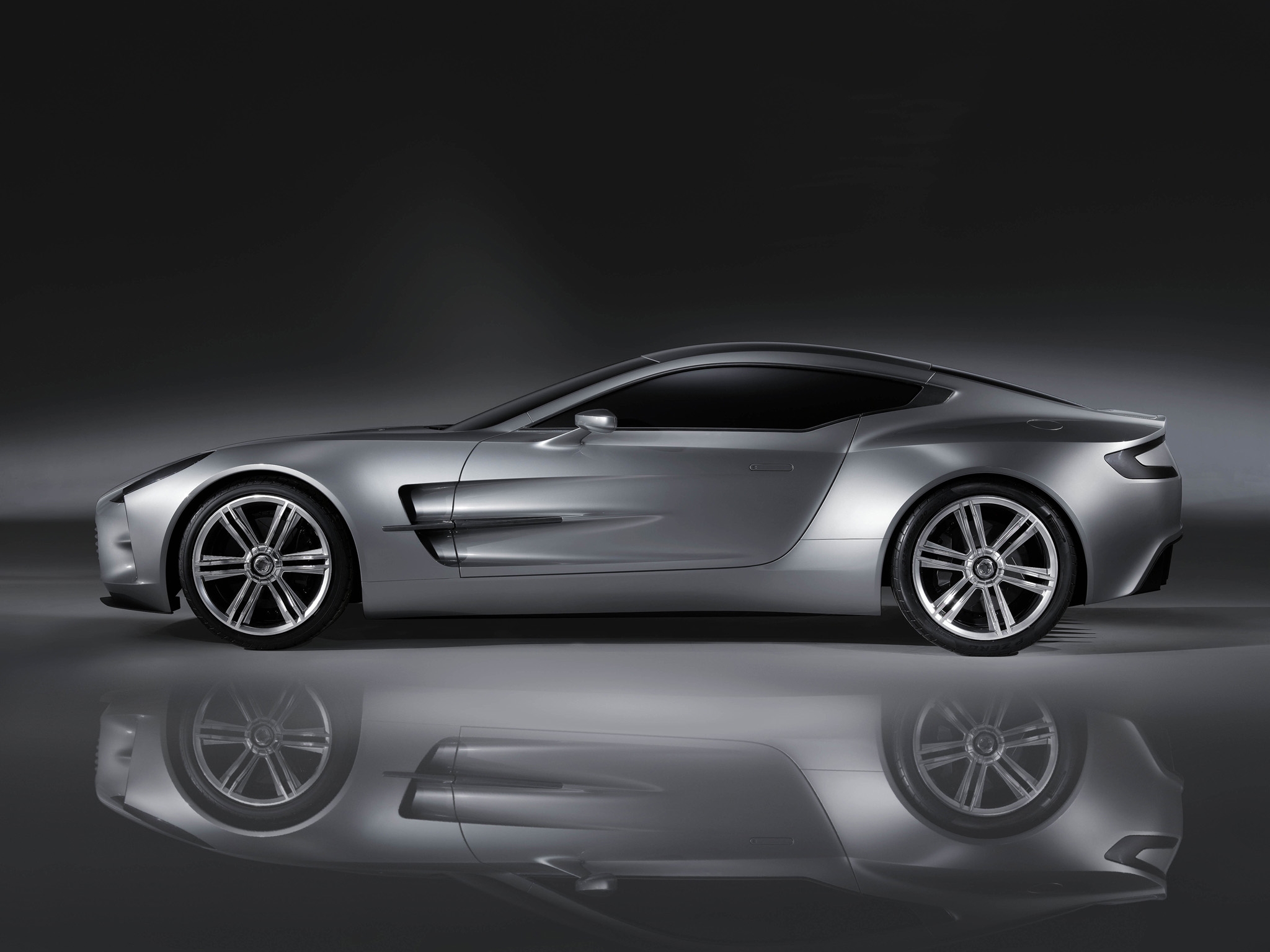 aston martin, one 77, cars, reflection, grey, side view, 2008, concept car phone wallpaper
