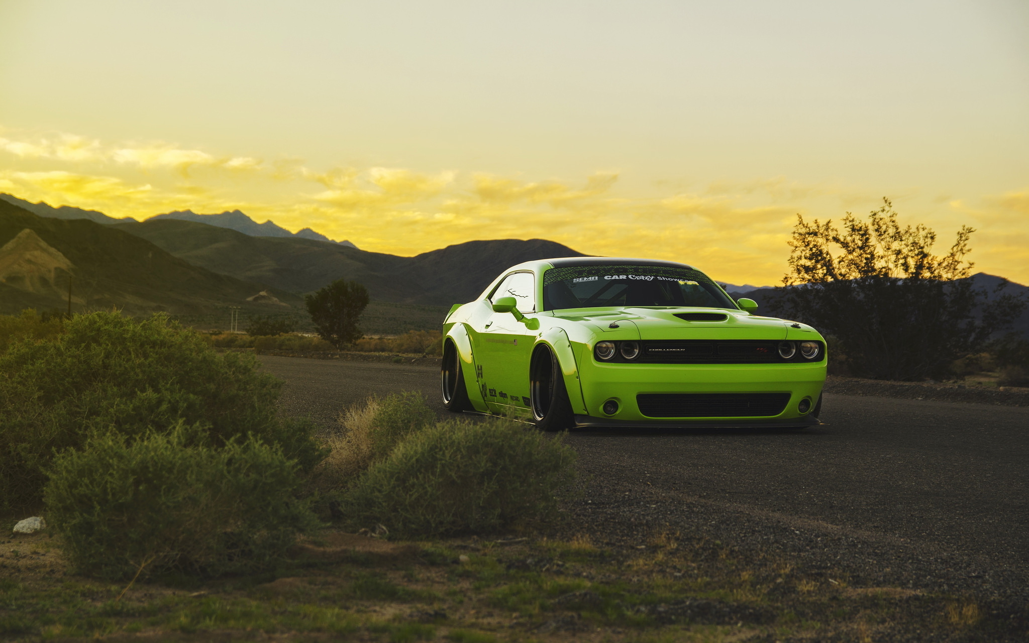 dodge challenger, muscle car, tuning, cars, light green 1080p