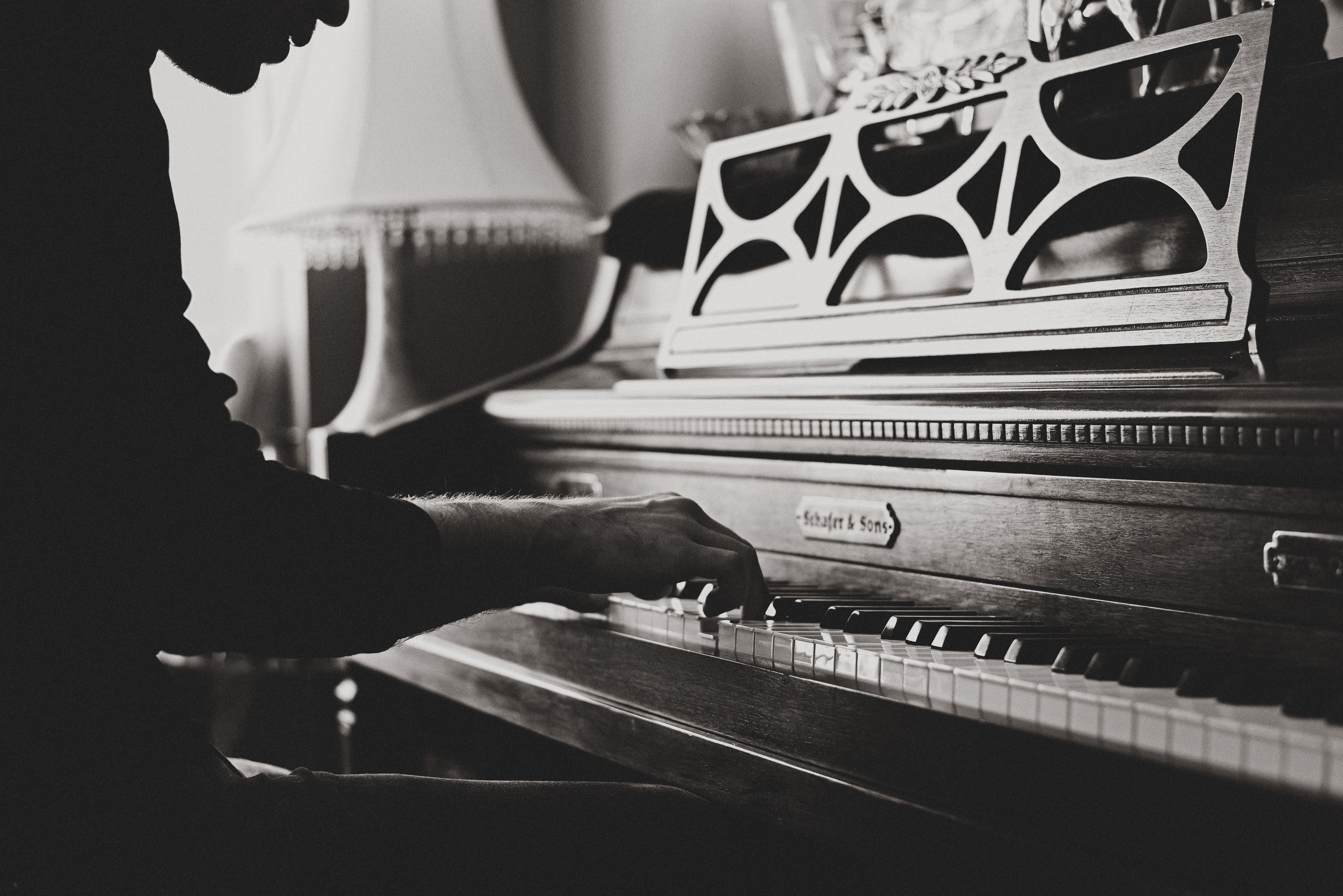 piano, hands, music, vintage, bw, chb