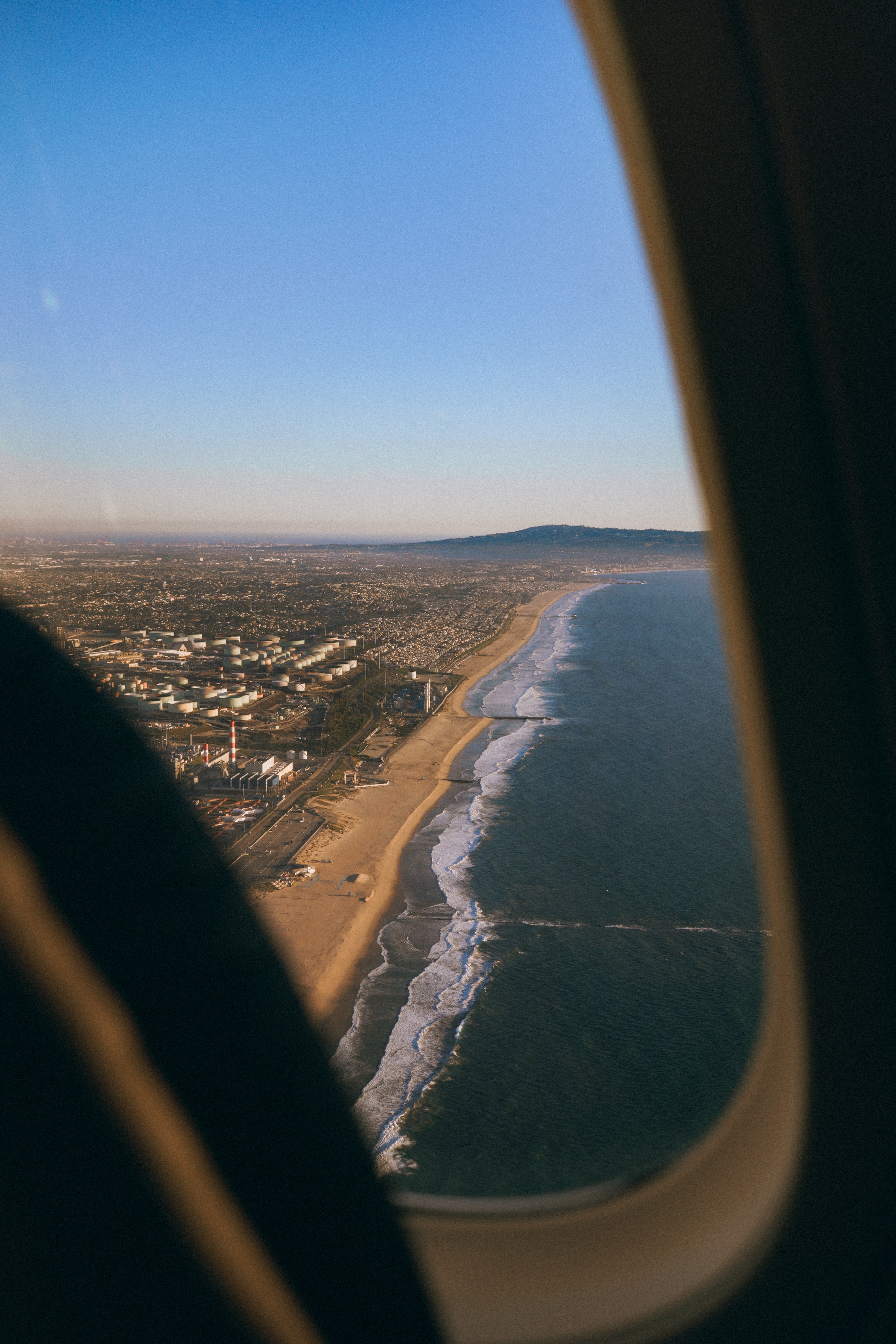 city, view from above, coast, miscellanea, miscellaneous, porthole, plane, airplane