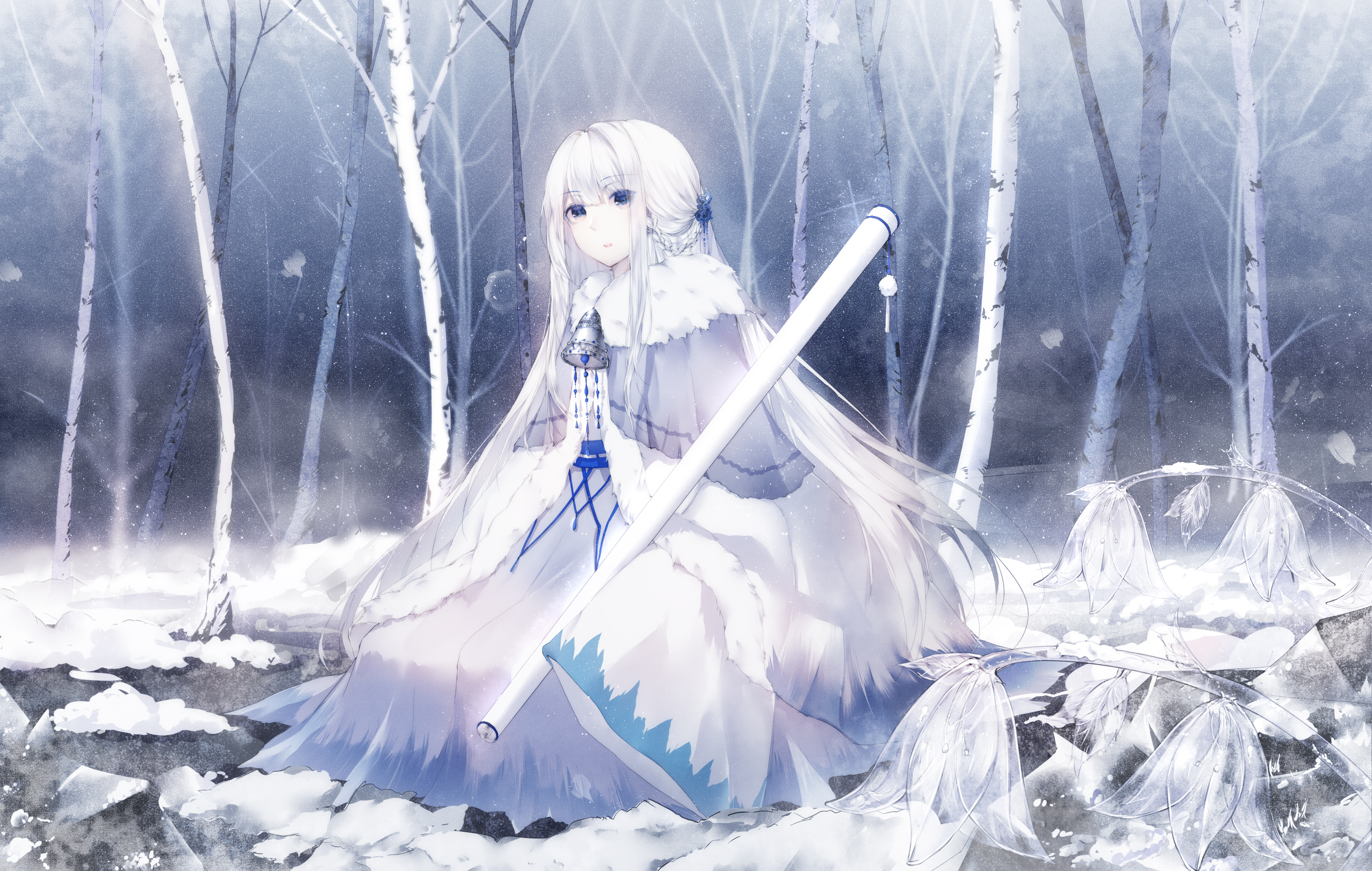 Белое платье зимнее аниме