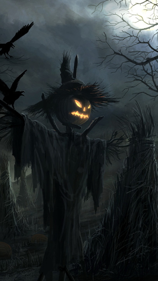 Download mobile wallpaper Halloween, Night, Dark, Scarecrow, Horror for free.