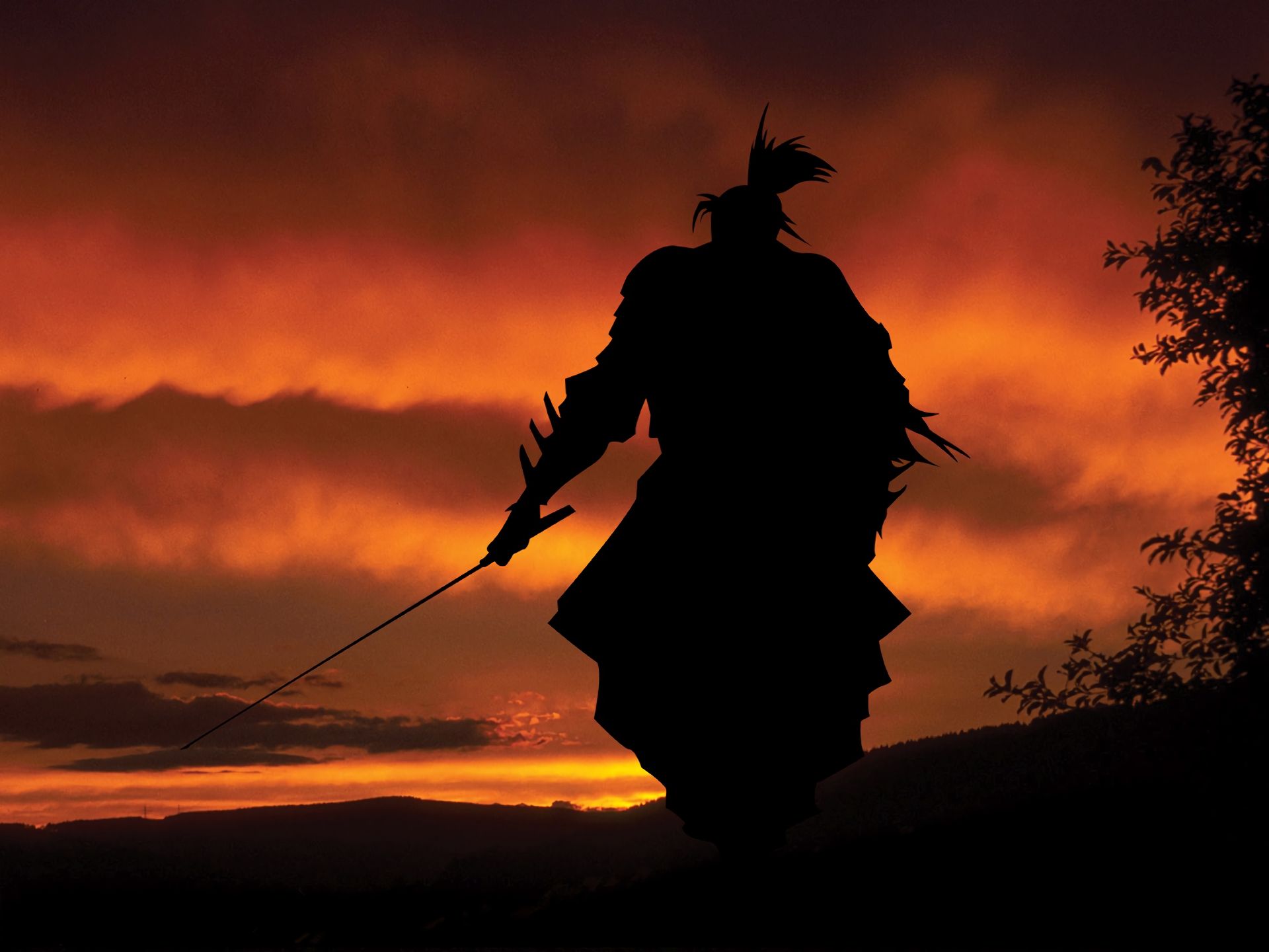 sunset, warrior, samurai, shadow, fantasy cellphone