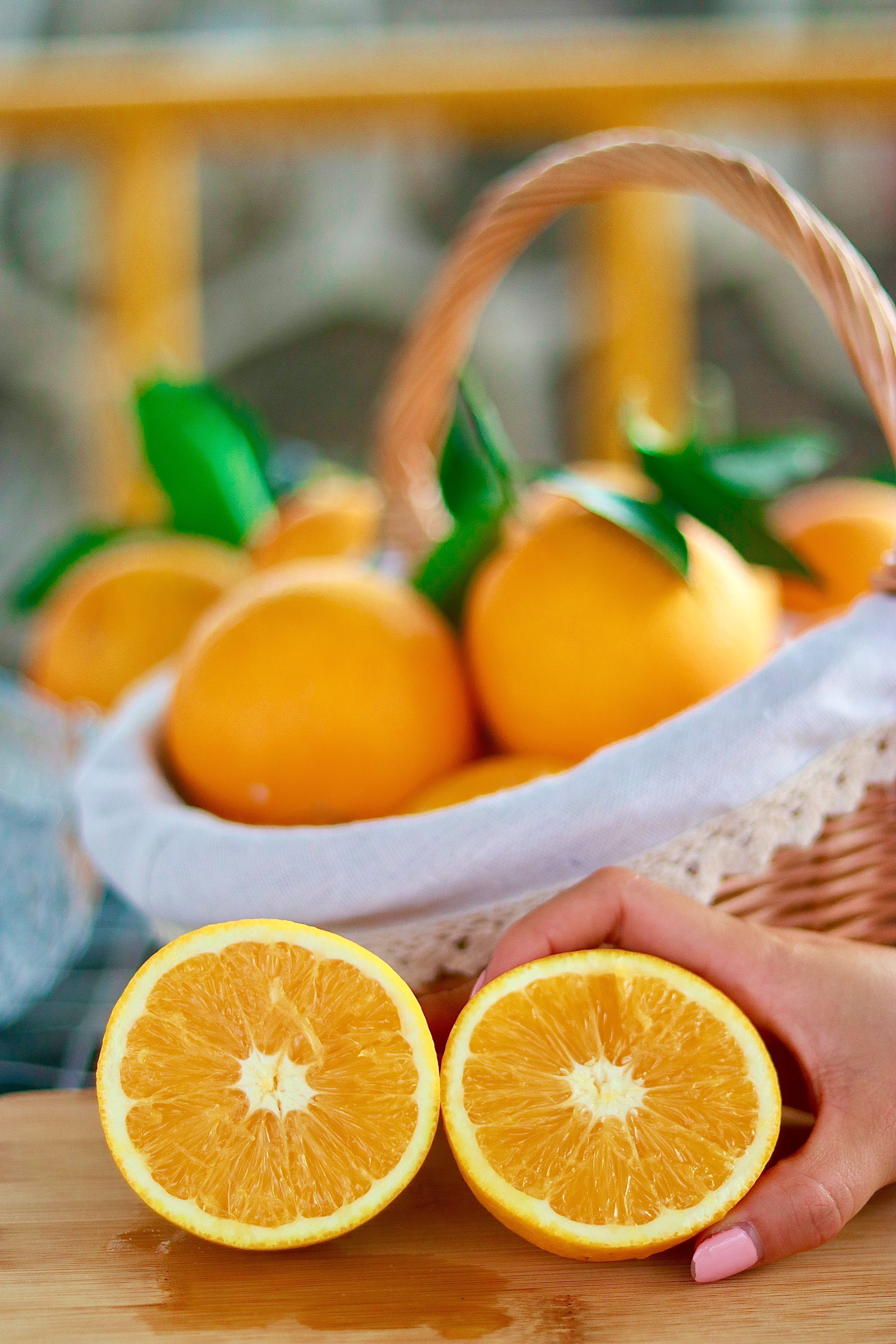 food, orange, hand, fruit, citrus, lobules, slices Phone Background
