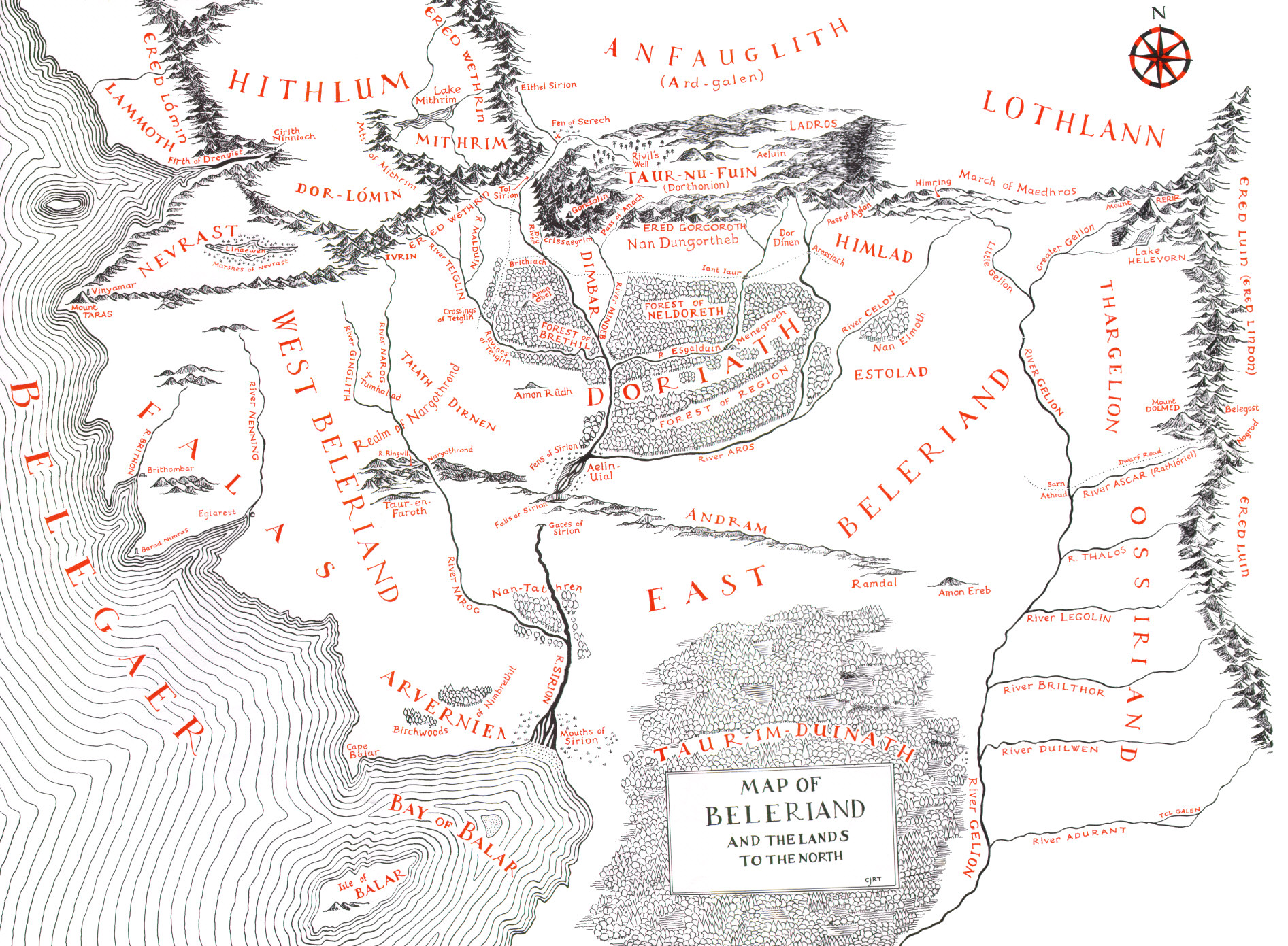 Белерианд карта Толкин