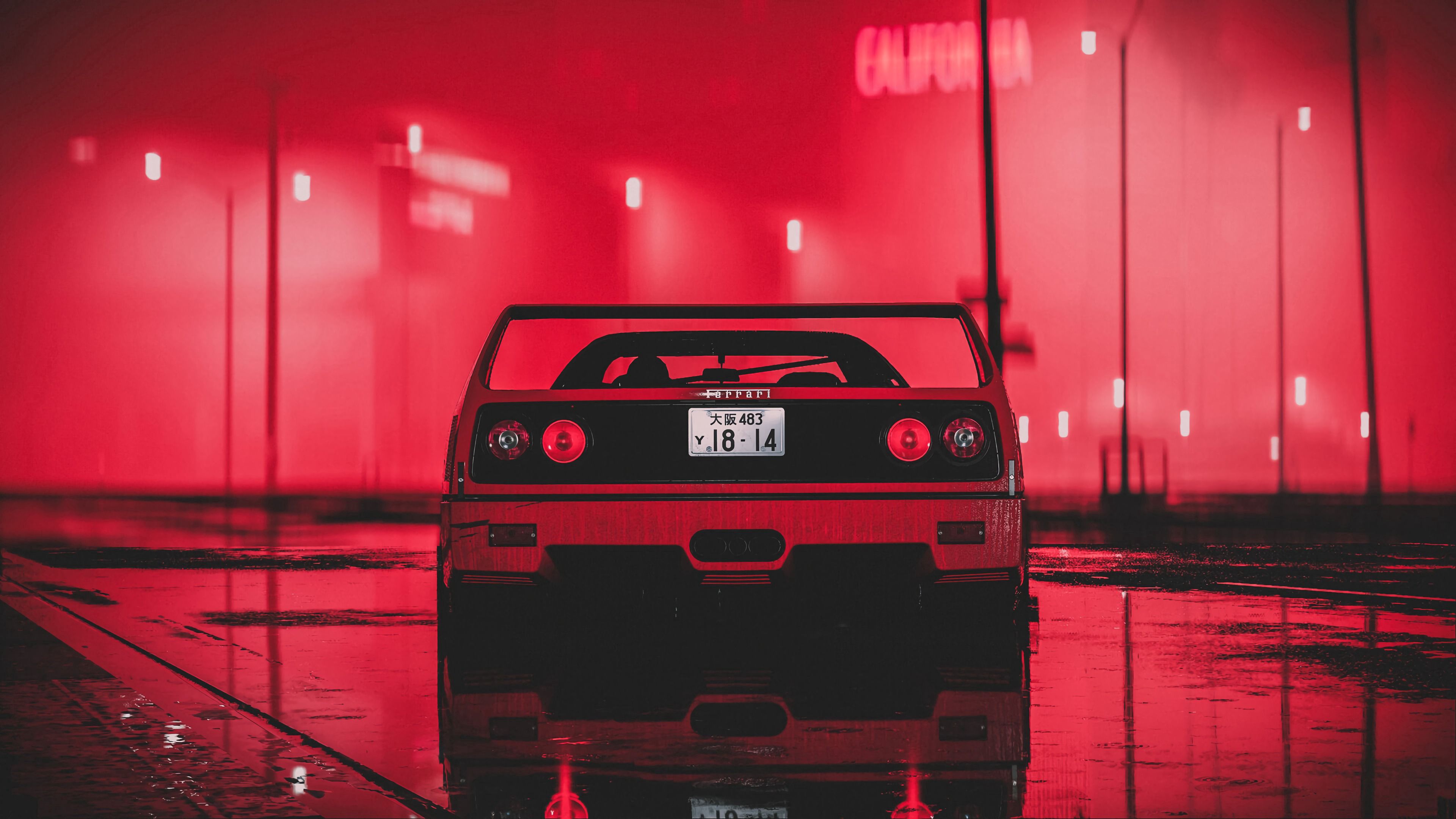 Download mobile wallpaper Wet, Cars, Neon, Sports Car, Night, Ferrari, Sports for free.