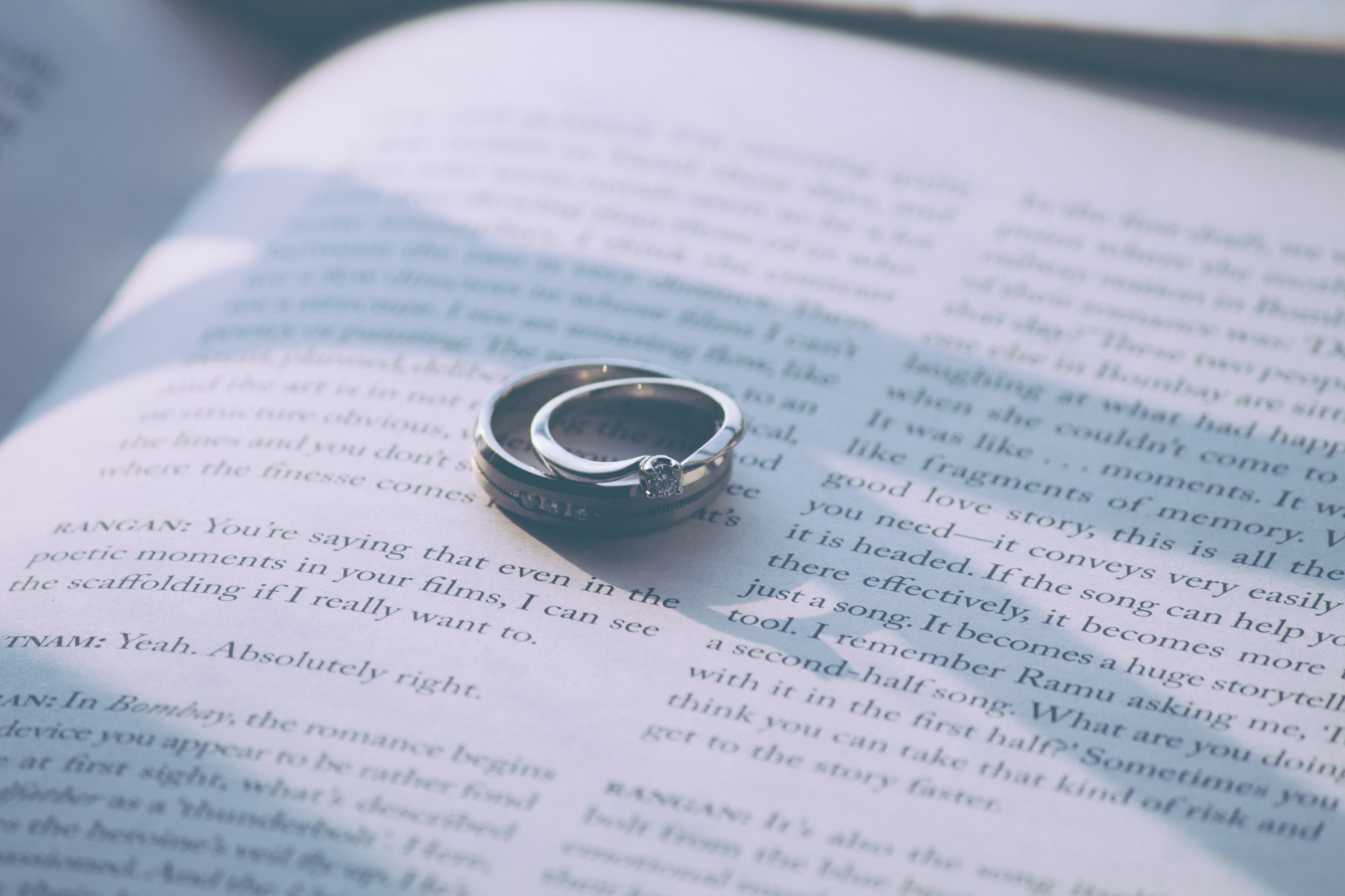 love, rings, couple, pair, wedding rings, book QHD