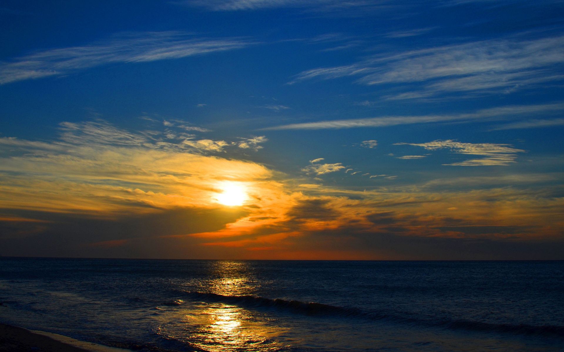 Laden Sie das Natur, Sunset, Clouds, Horizont, Abend, Linie, Merkmal, Sea, Waves, Romantik-Bild kostenlos auf Ihren PC-Desktop herunter