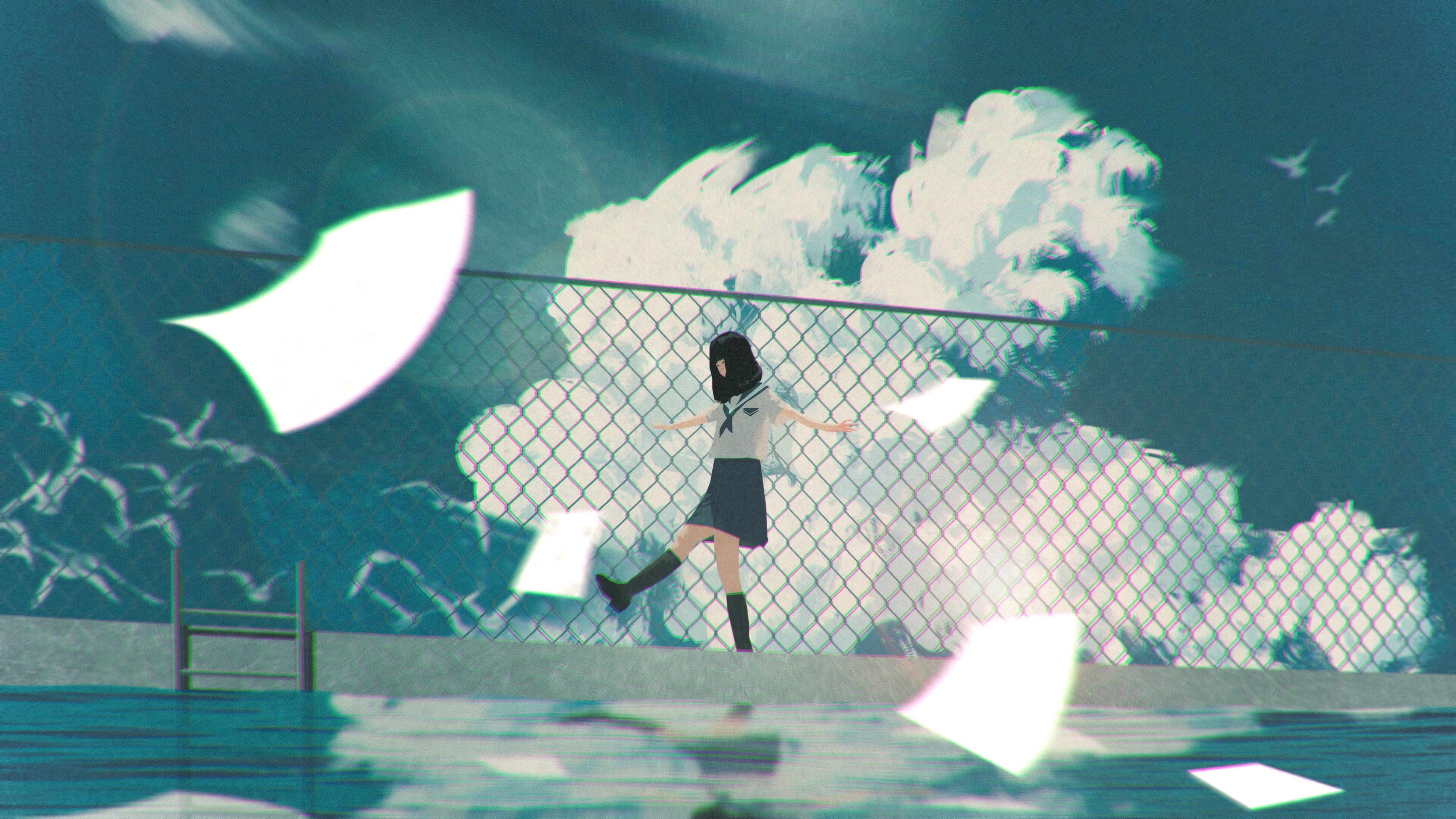 Download mobile wallpaper Stroll, Clouds, Water, Girl, Anime for free.