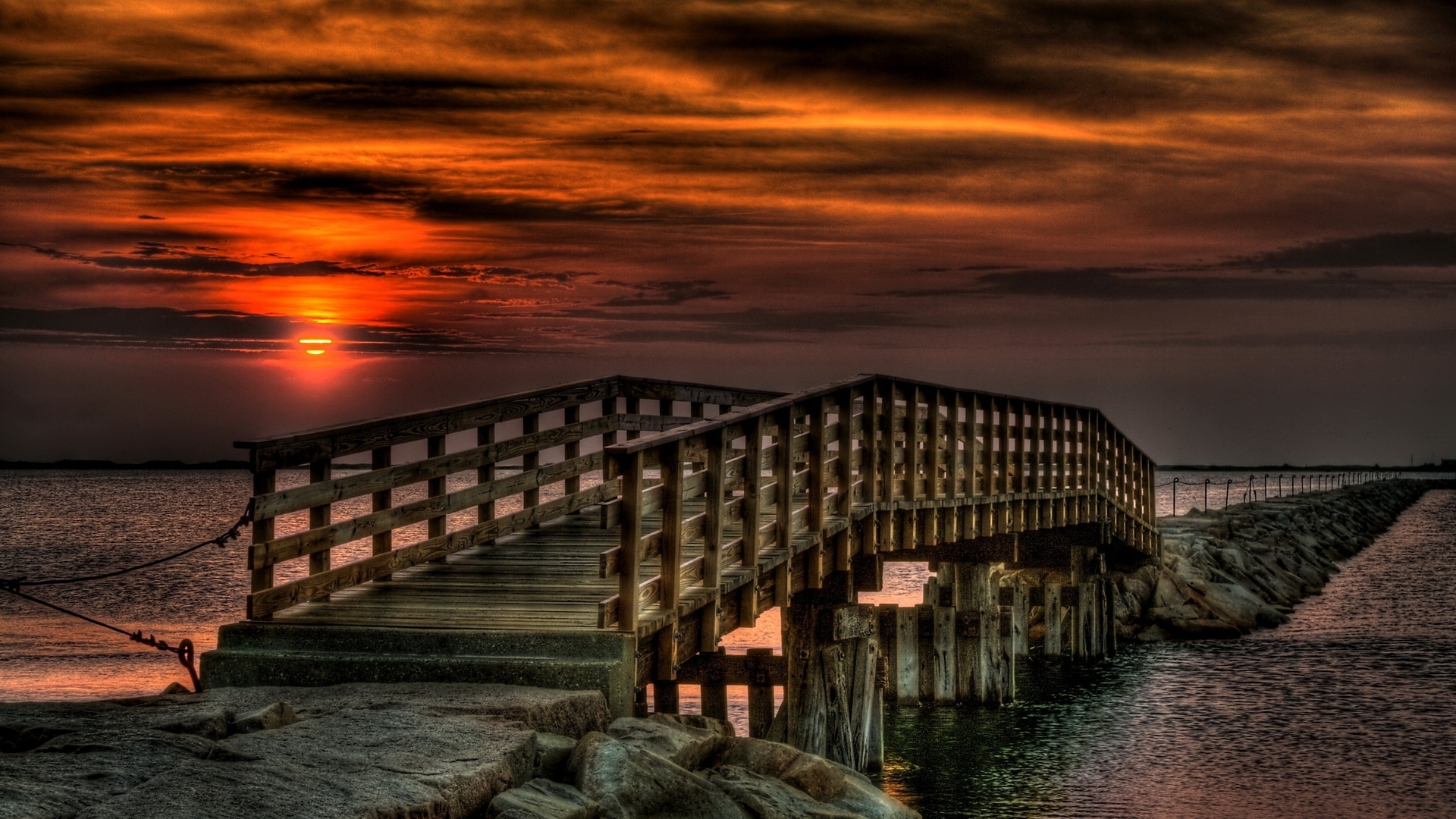 Download mobile wallpaper Landscape, Sunset, Bridges for free.