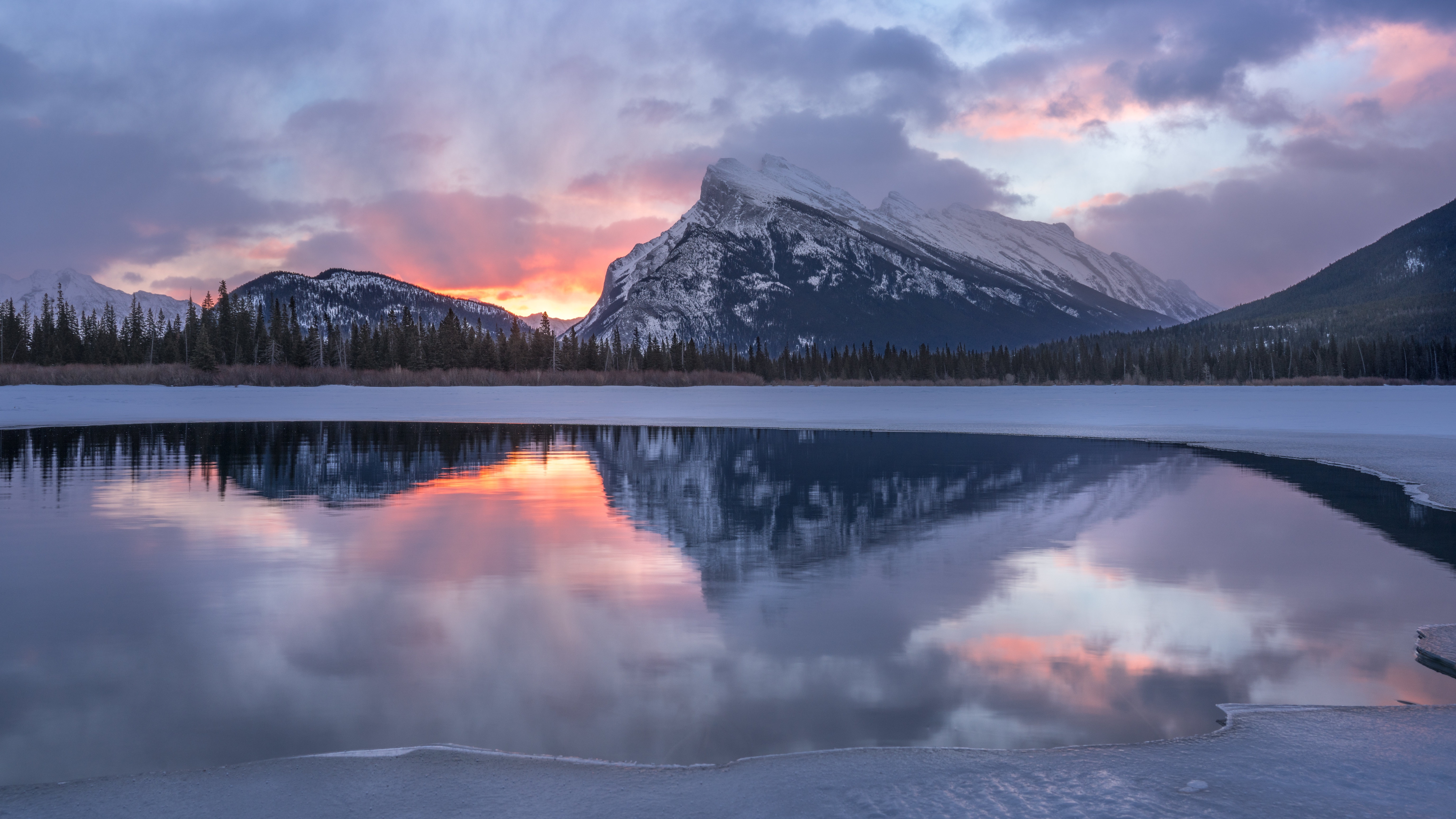 499611画像をダウンロード地球, バンフ国立公園, カナダ, 夜明け, 湖, 山, 自然, 反射, 冬, 国立公園-壁紙とスクリーンセーバーを無料で