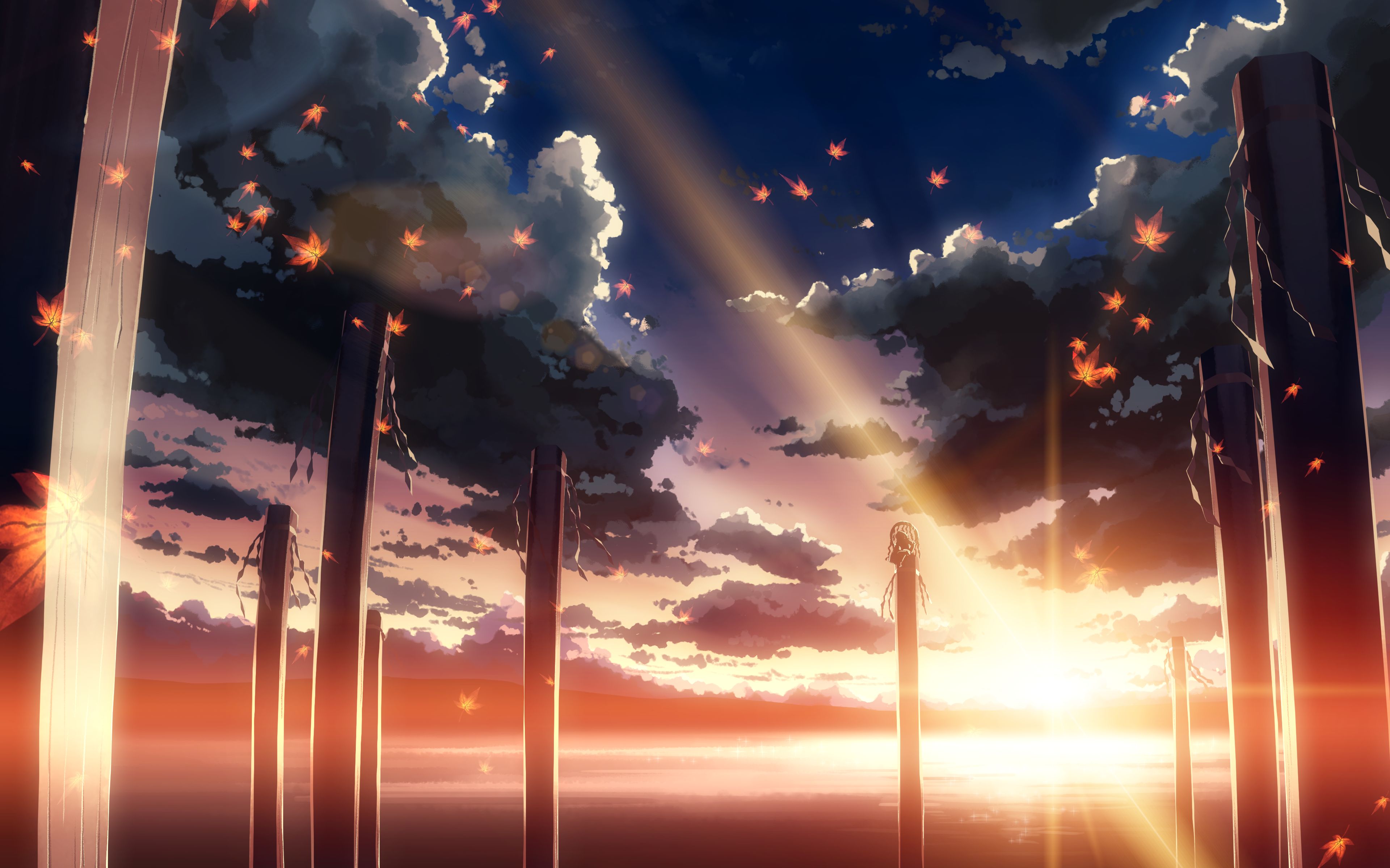 scenery, touhou, kanako yasaka, anime, leaf for android