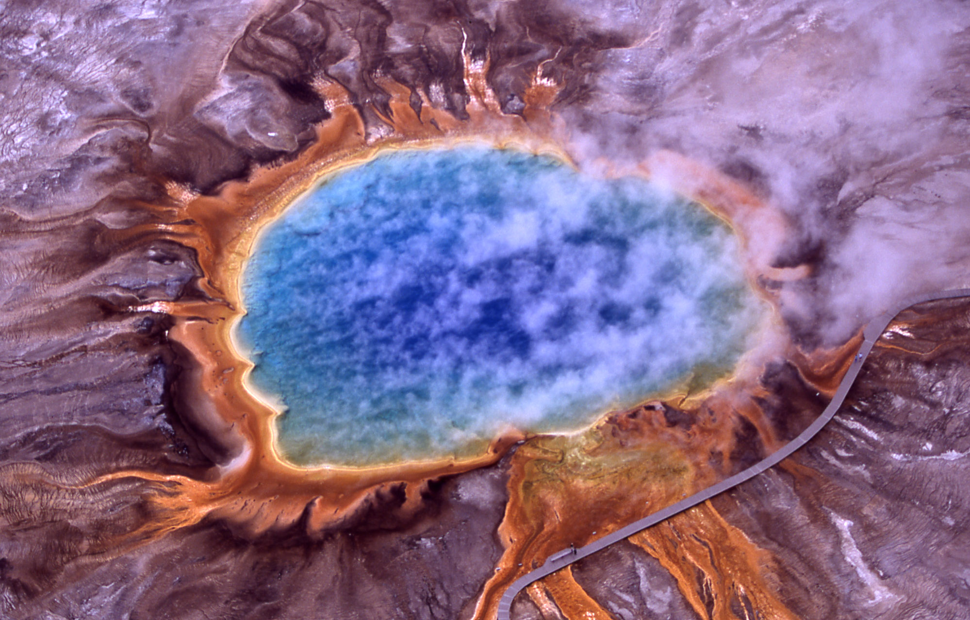 photography, aerial, grand prismatic spring, spring, yellowstone