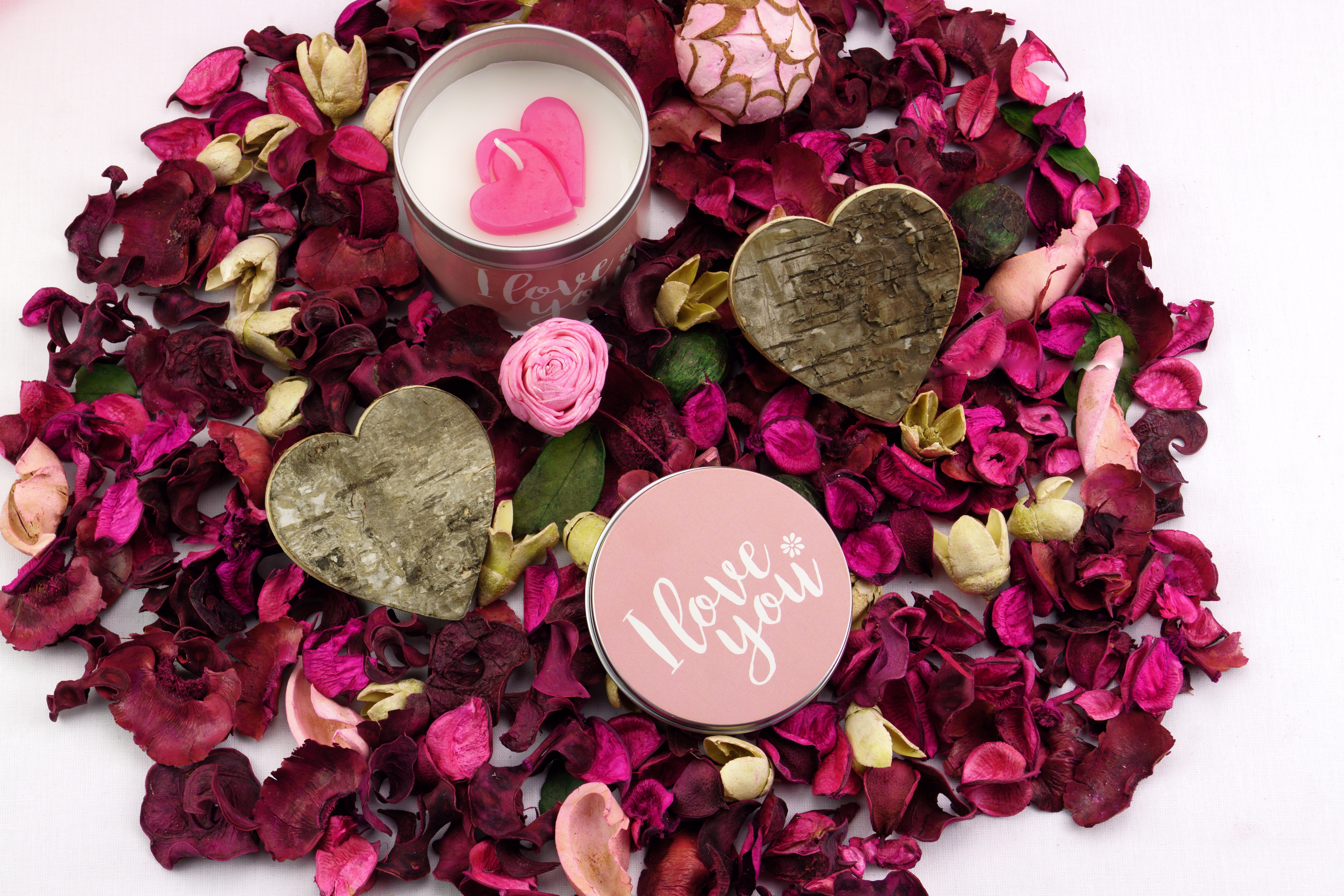Download mobile wallpaper Love, Rose Petals, Candle, Heart for free.