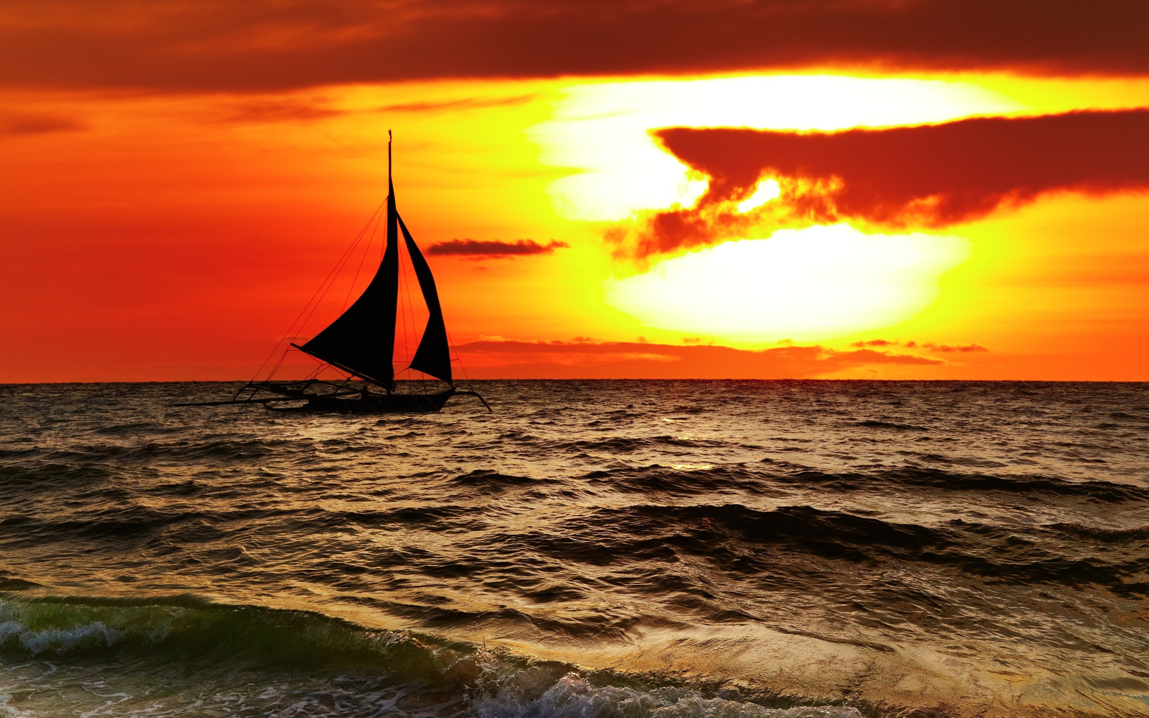 wallpapers photography, sunset, boat, cloud, landscape, nature, ocean, orange (color), sailing, sea, sun