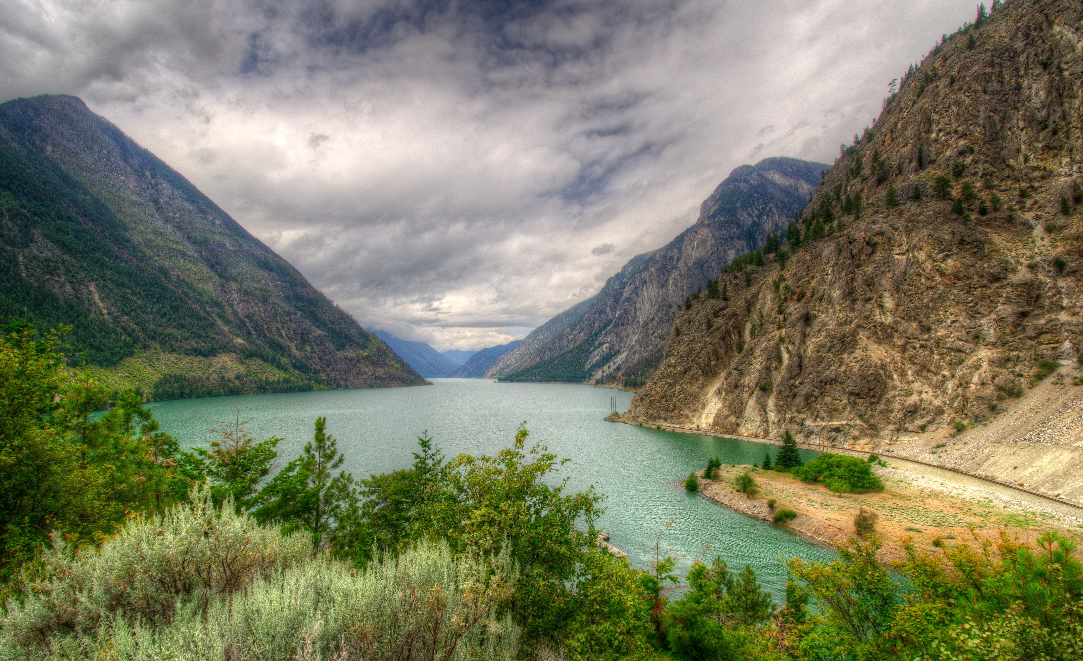 Laden Sie das Seton Lillooet, Hdr, See, Kanada, Mountains, Natur, Landschaft-Bild kostenlos auf Ihren PC-Desktop herunter