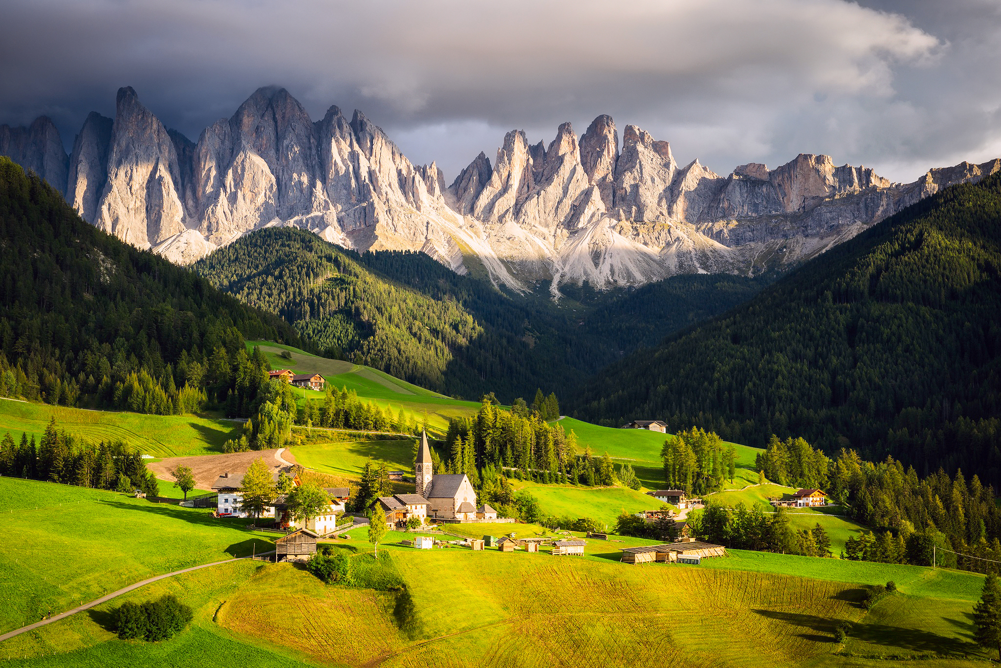 grass, nature, mountain, dolomites, italy, house, countryside, forest, alps, village, photography, landscape, earth, field, valley