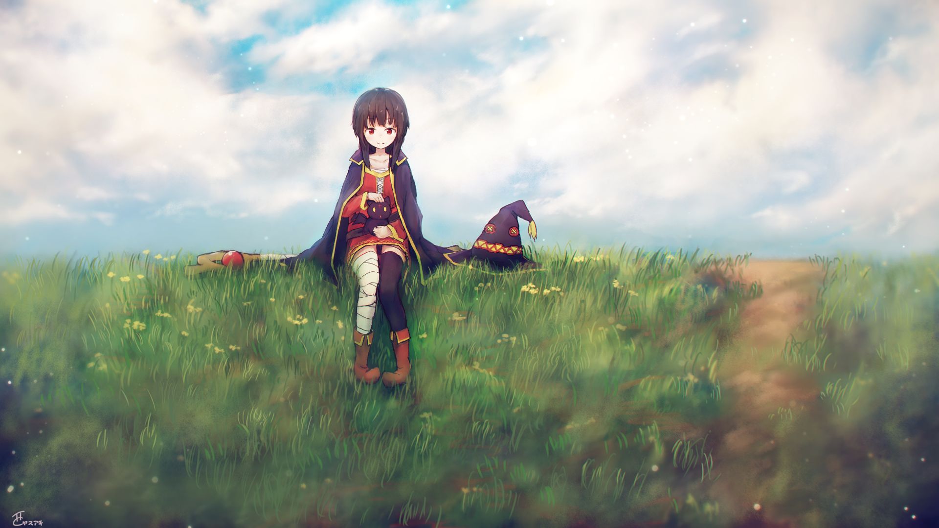 Wallpaper ID 103045  anime anime girls white skin Megumin Kono  Subarashii Sekai ni Shukufuku wo red dress fan art red eyes brunette  dark hair free download