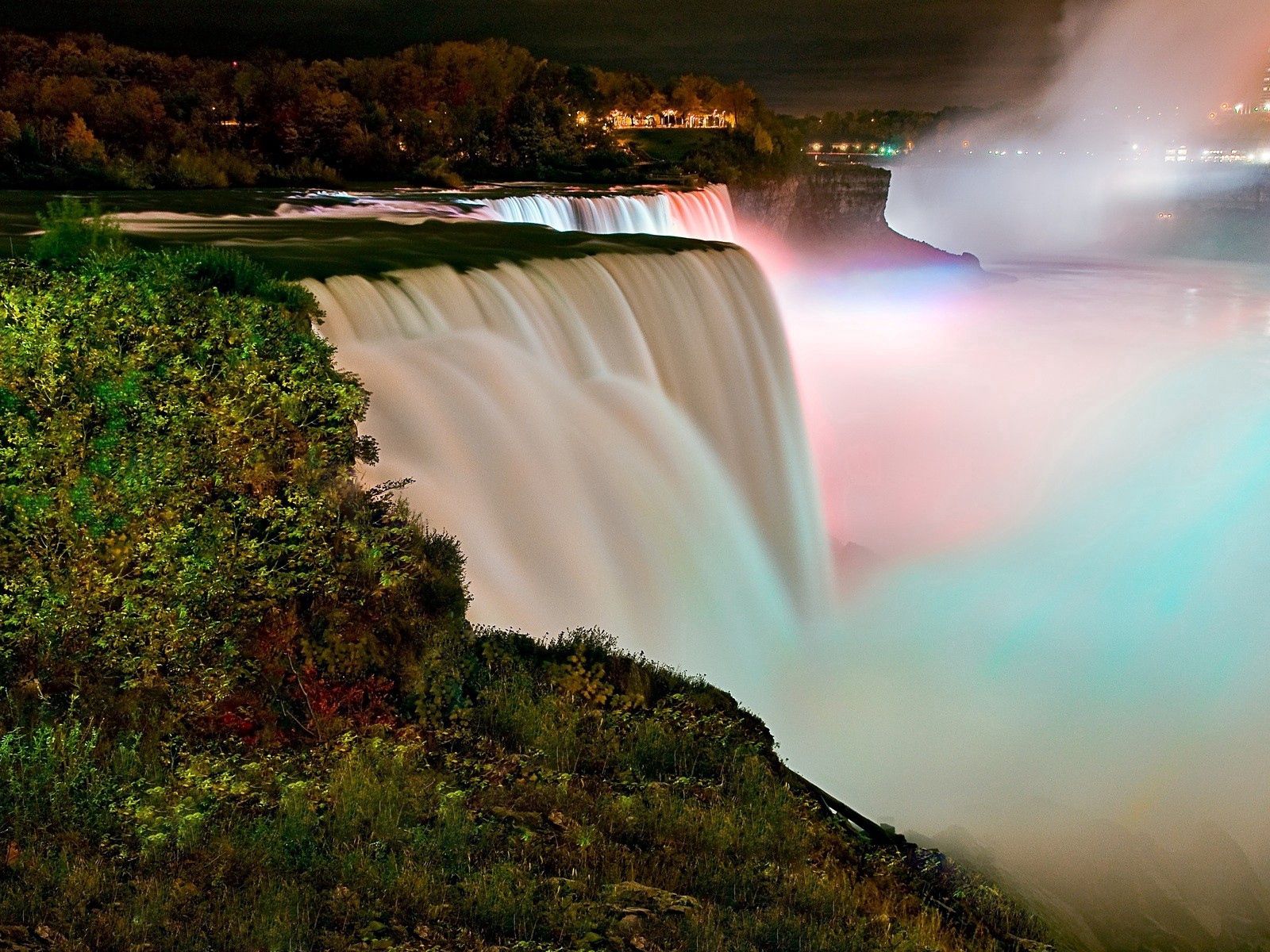 Free download wallpaper Waterfall, Flow, Stream, Nature, Night, Rainbow on your PC desktop