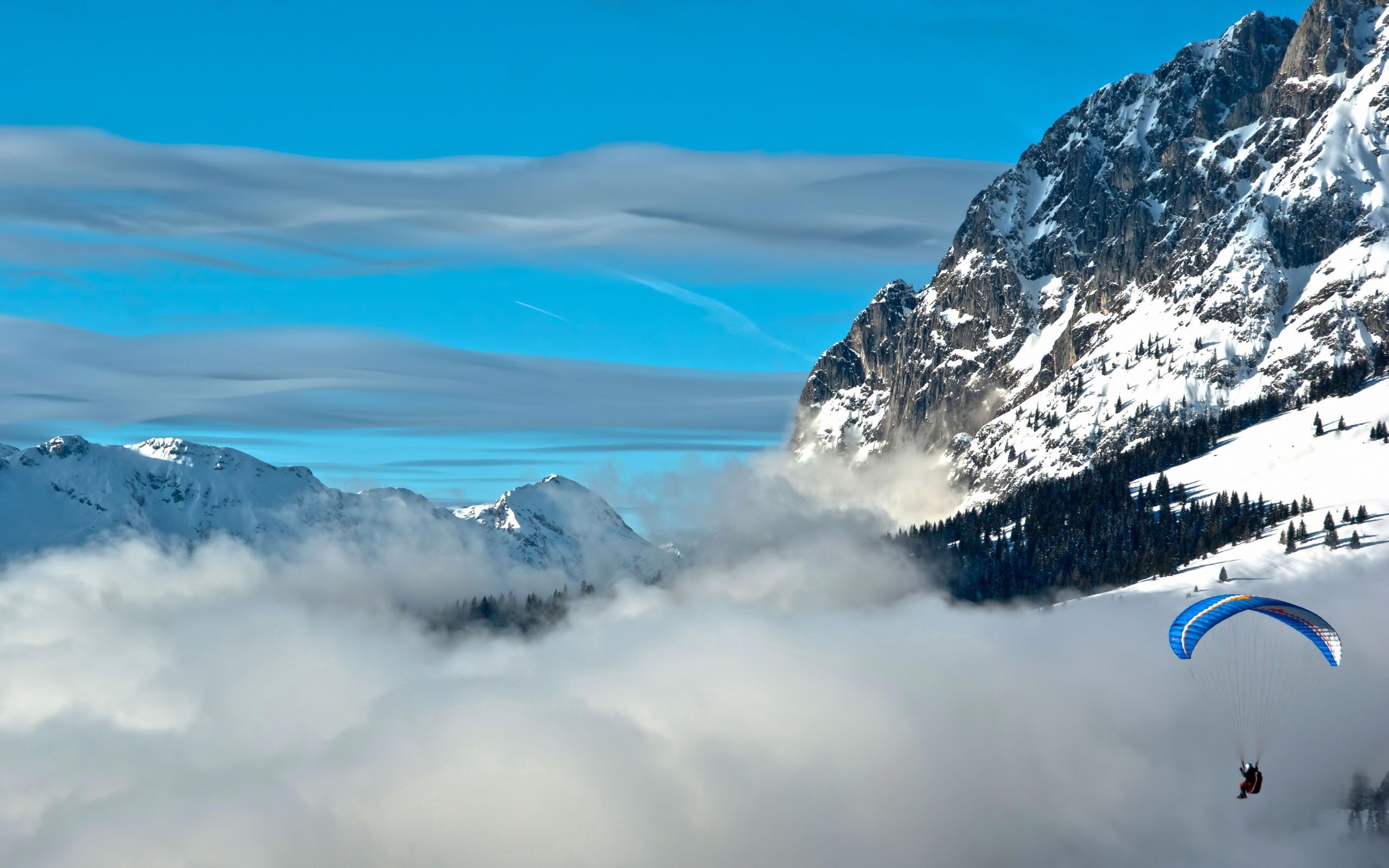 Handy-Wallpaper Fallschirm, Sky, Mountains, Sport, Clouds kostenlos herunterladen.
