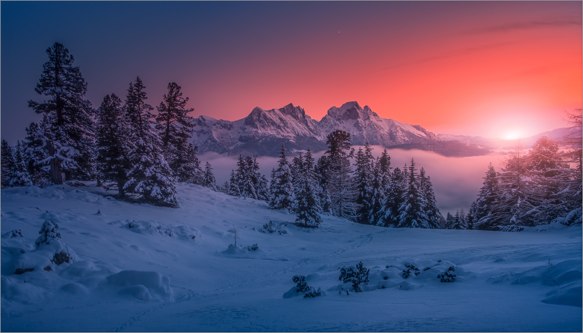 Закат В Горах Зимой