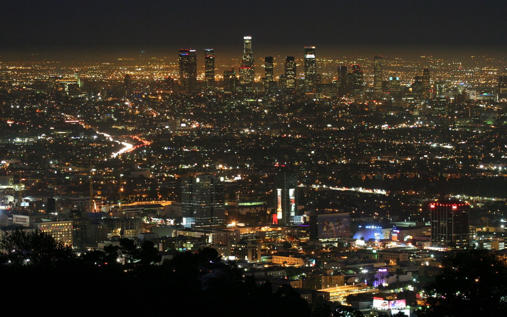 Handy-Wallpaper Städte, Panorama, Blick Von Oben, Los Angeles, Übernachtung kostenlos herunterladen.