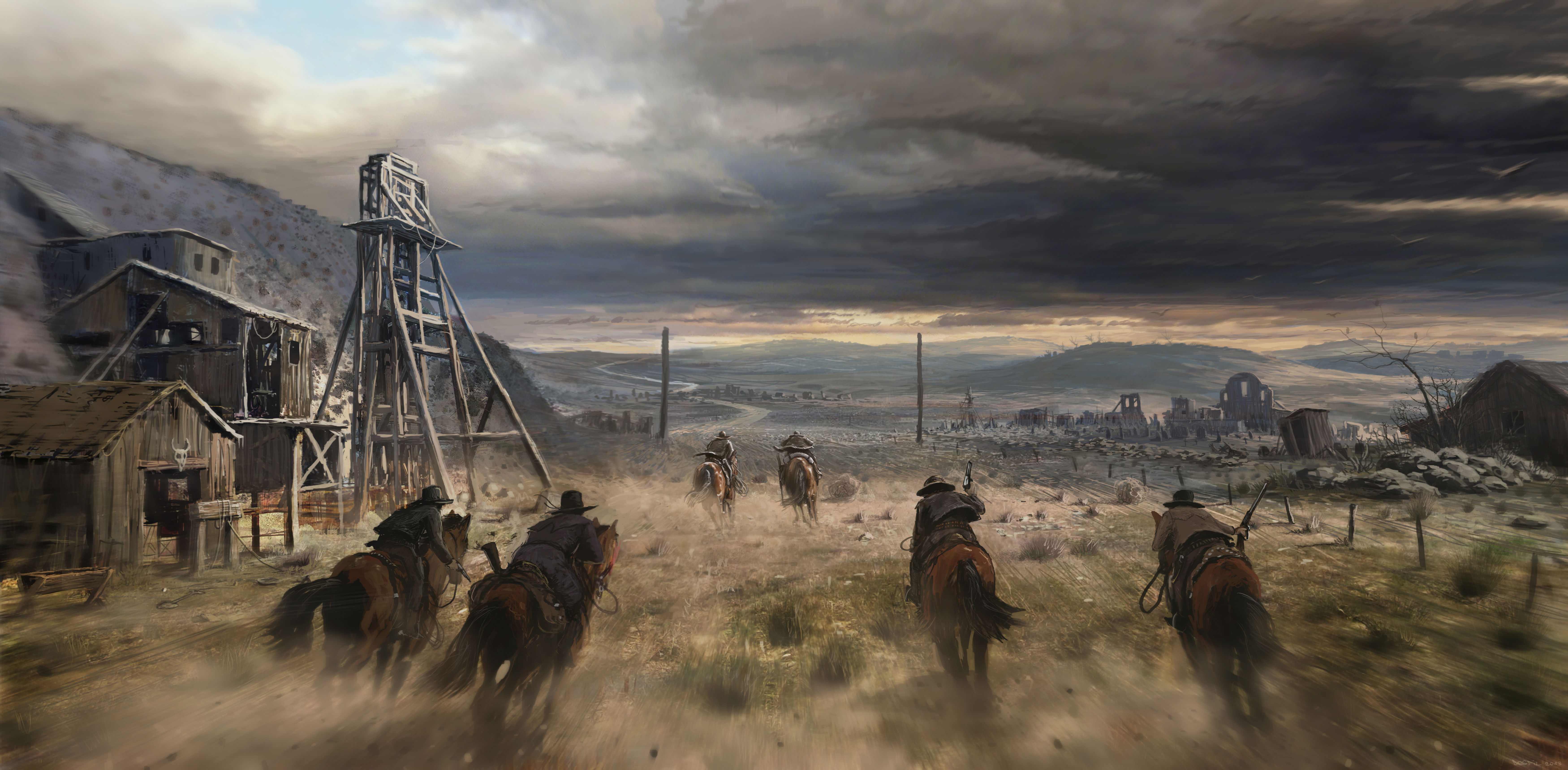 Download background western, fantasy, warrior, cowboy, horse