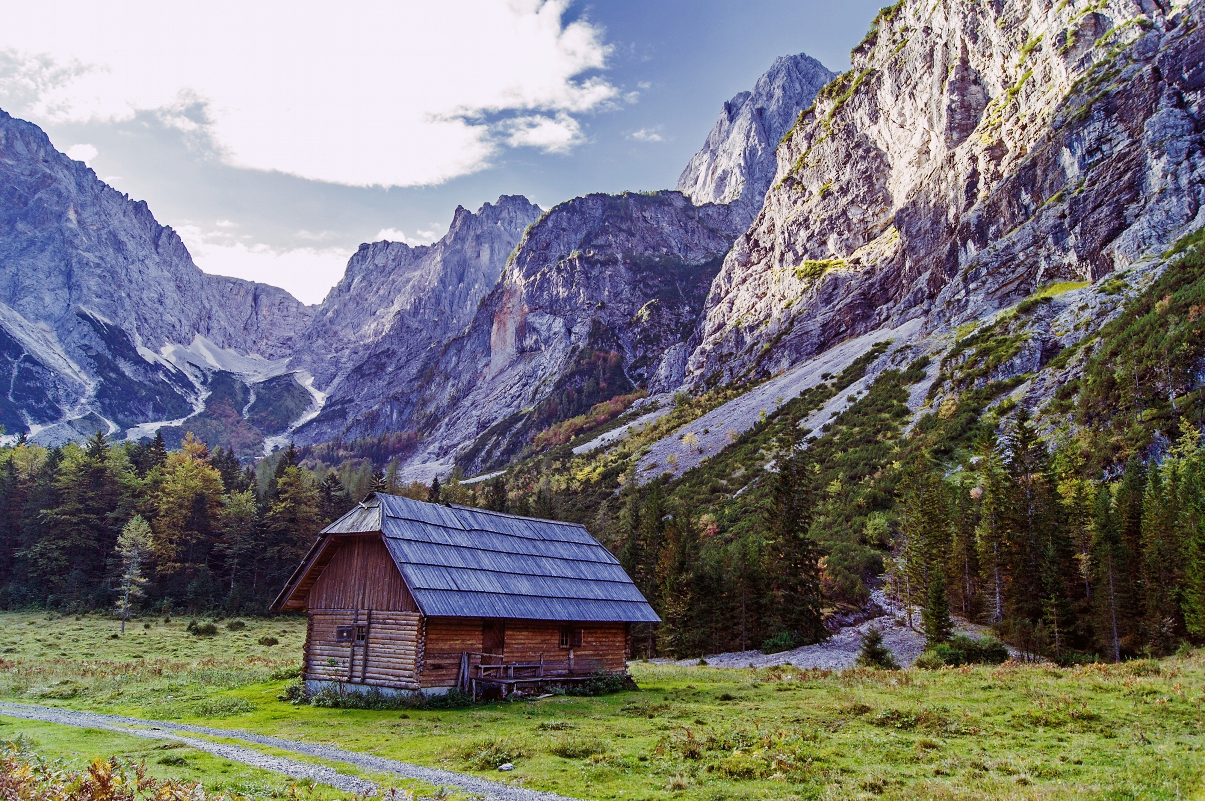 mountain, countryside, photography, hut, landscape, nature, tree, mountains UHD