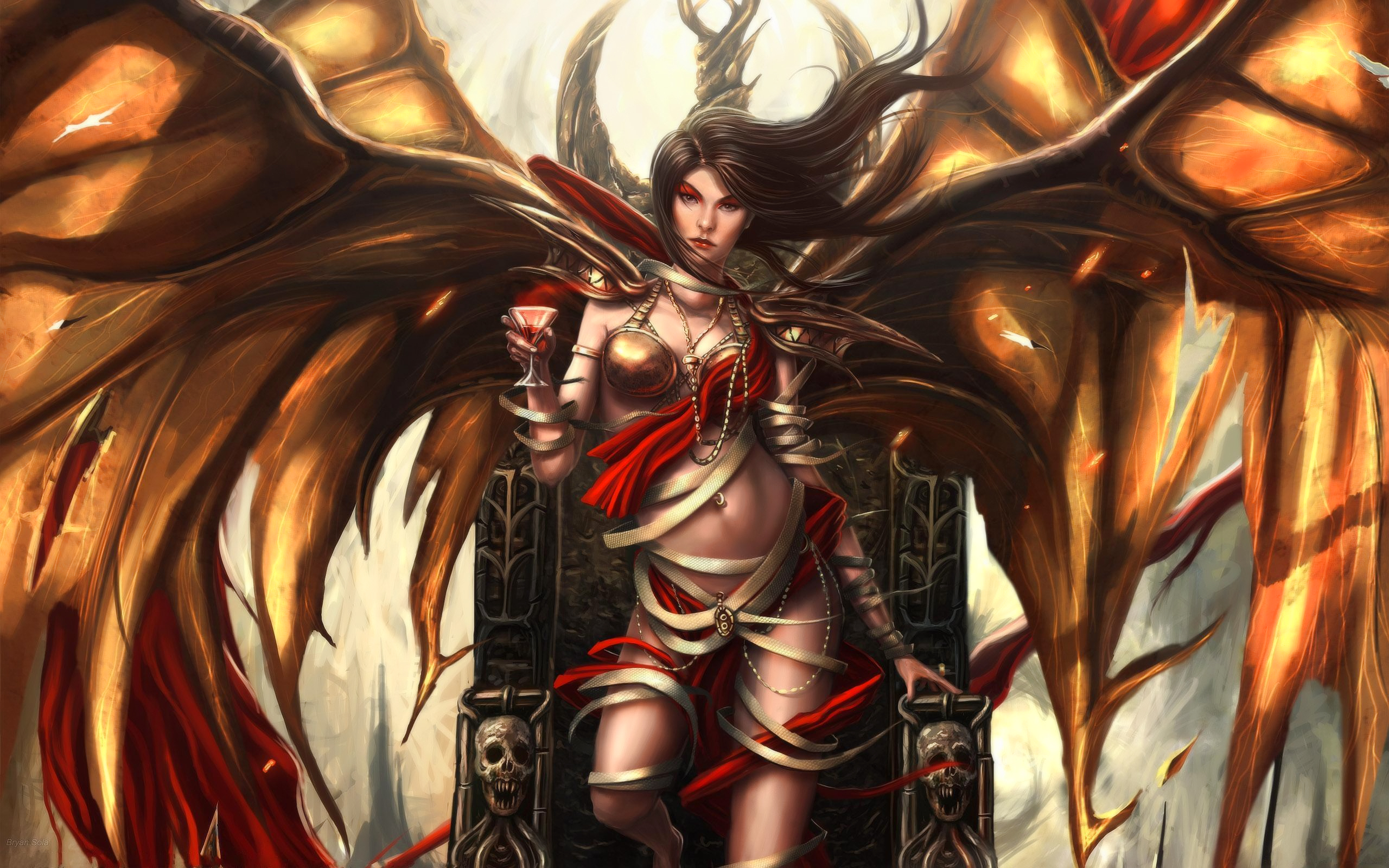 Download mobile wallpaper Vampire, Demon, Fantasy, Necklace, Wings, Black Hair for free.