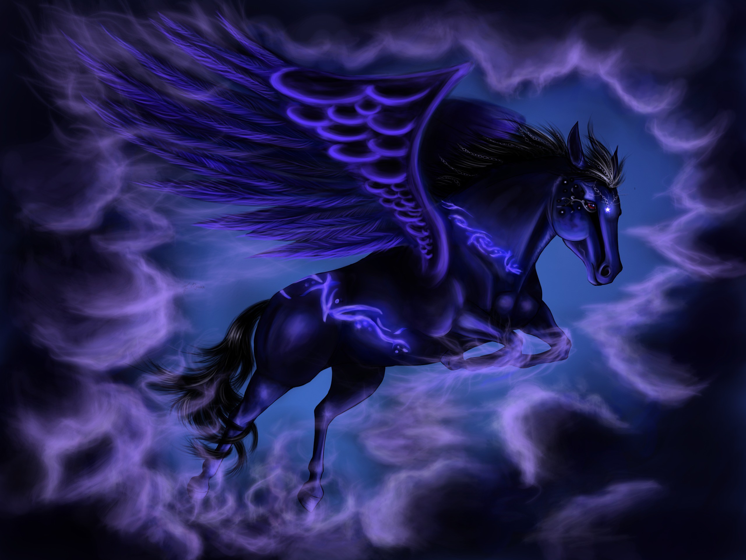 Чёрный Единорог с крыльями