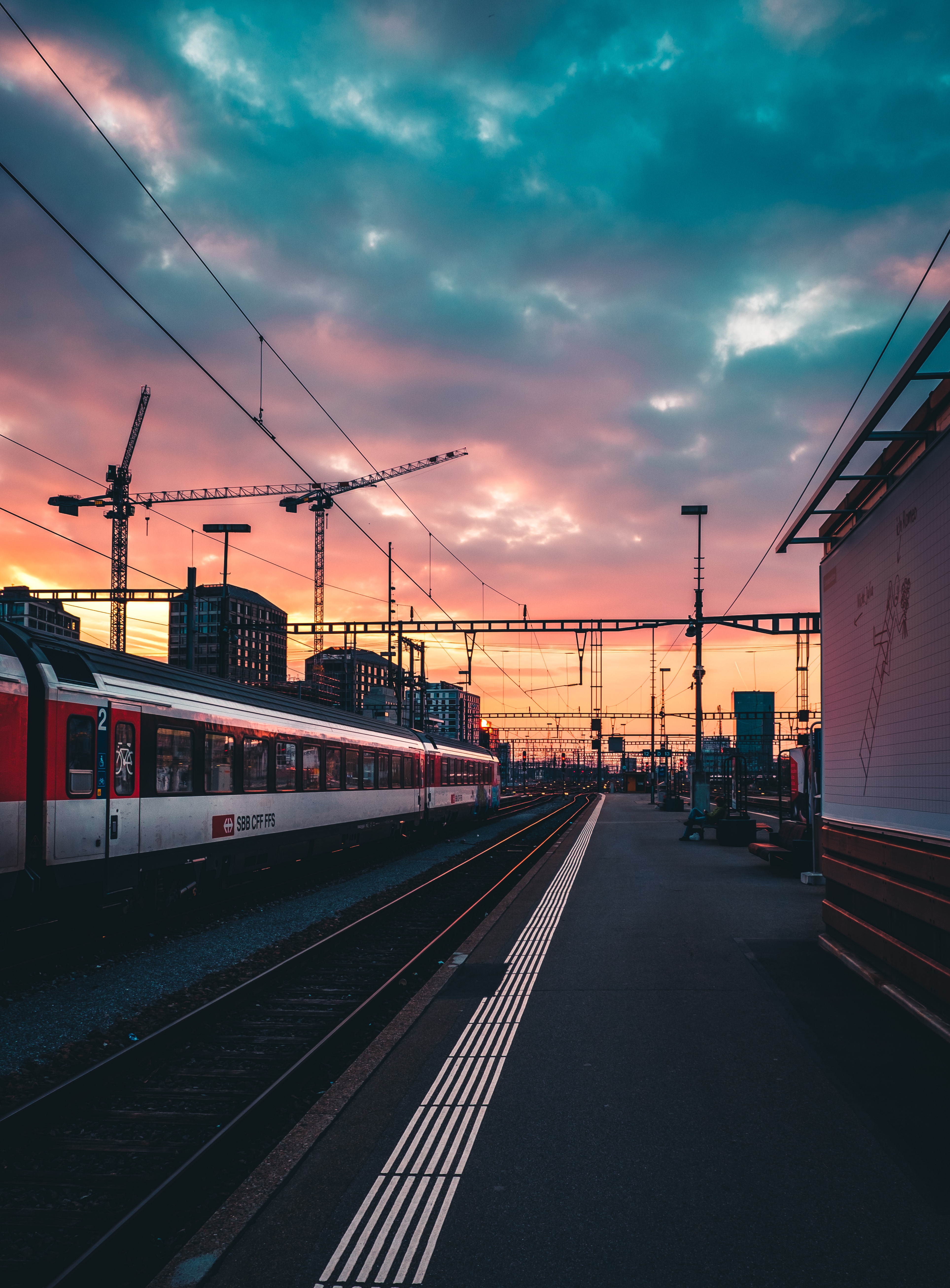 railway, sunset, cities, station, train, expectation, waiting