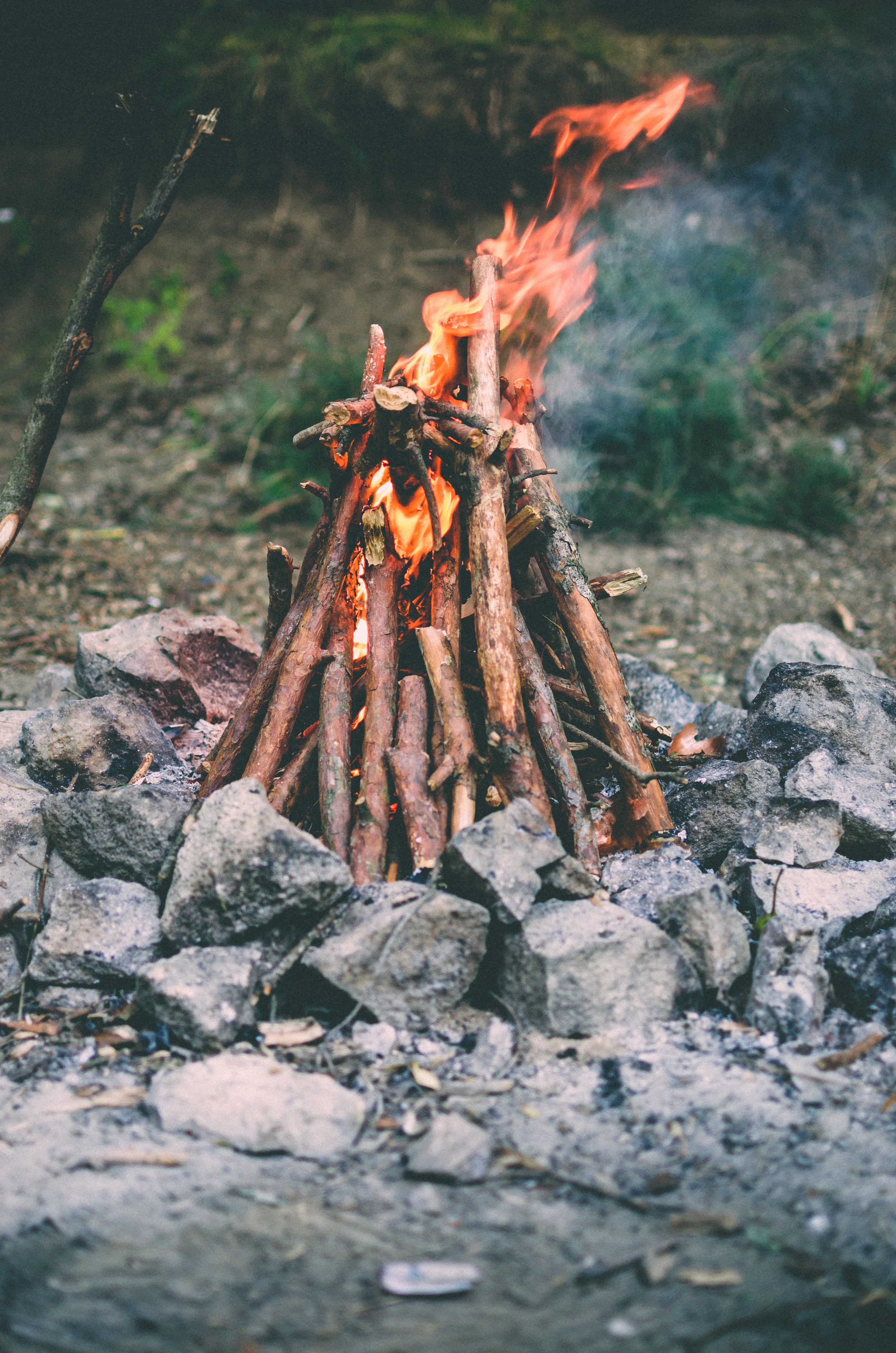 Download mobile wallpaper Stones, Bonfire, Campsite, Nature, Fire, Camping for free.