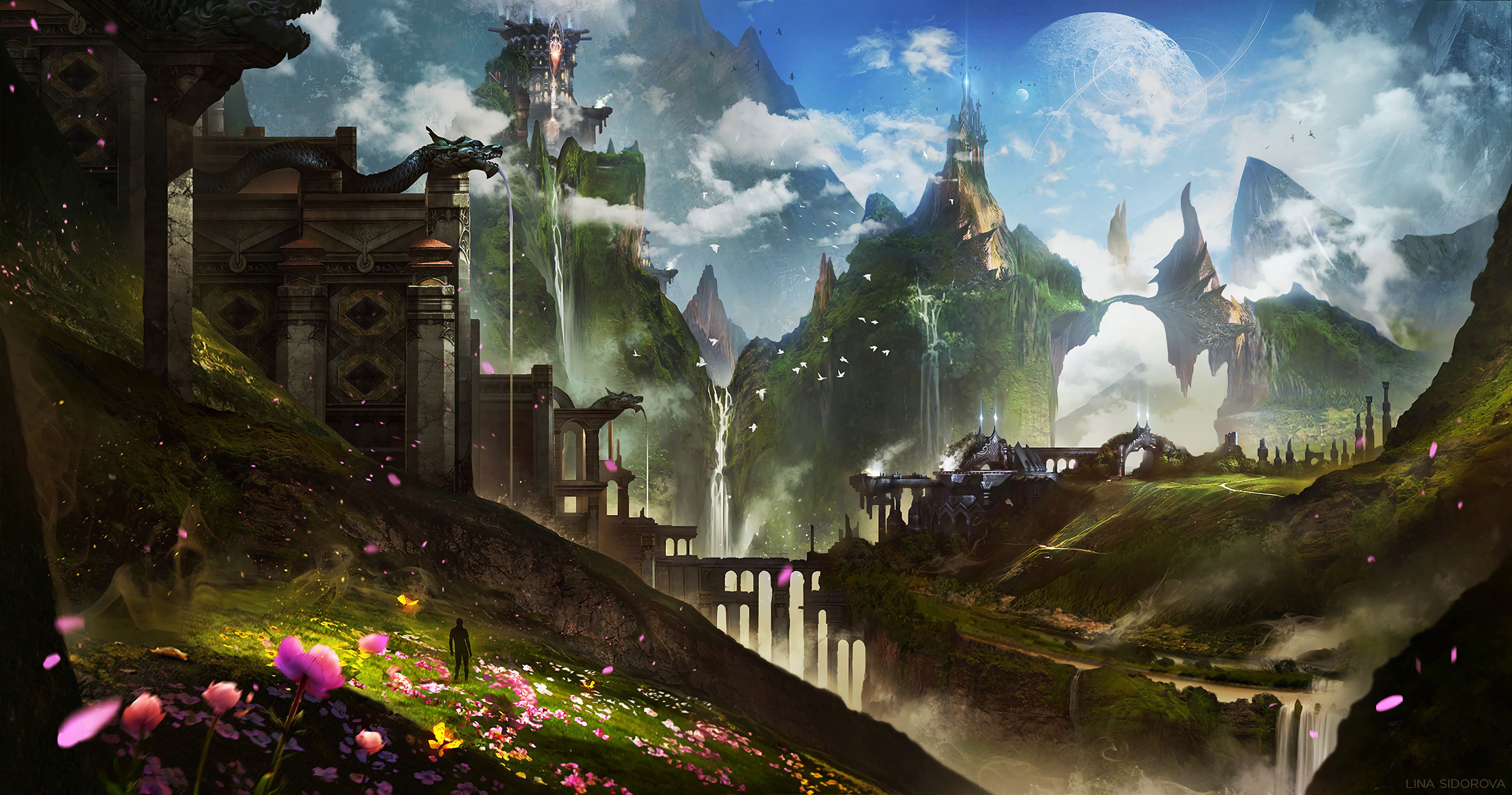 fantastic, futurism, art, mountains, city wallpapers for tablet