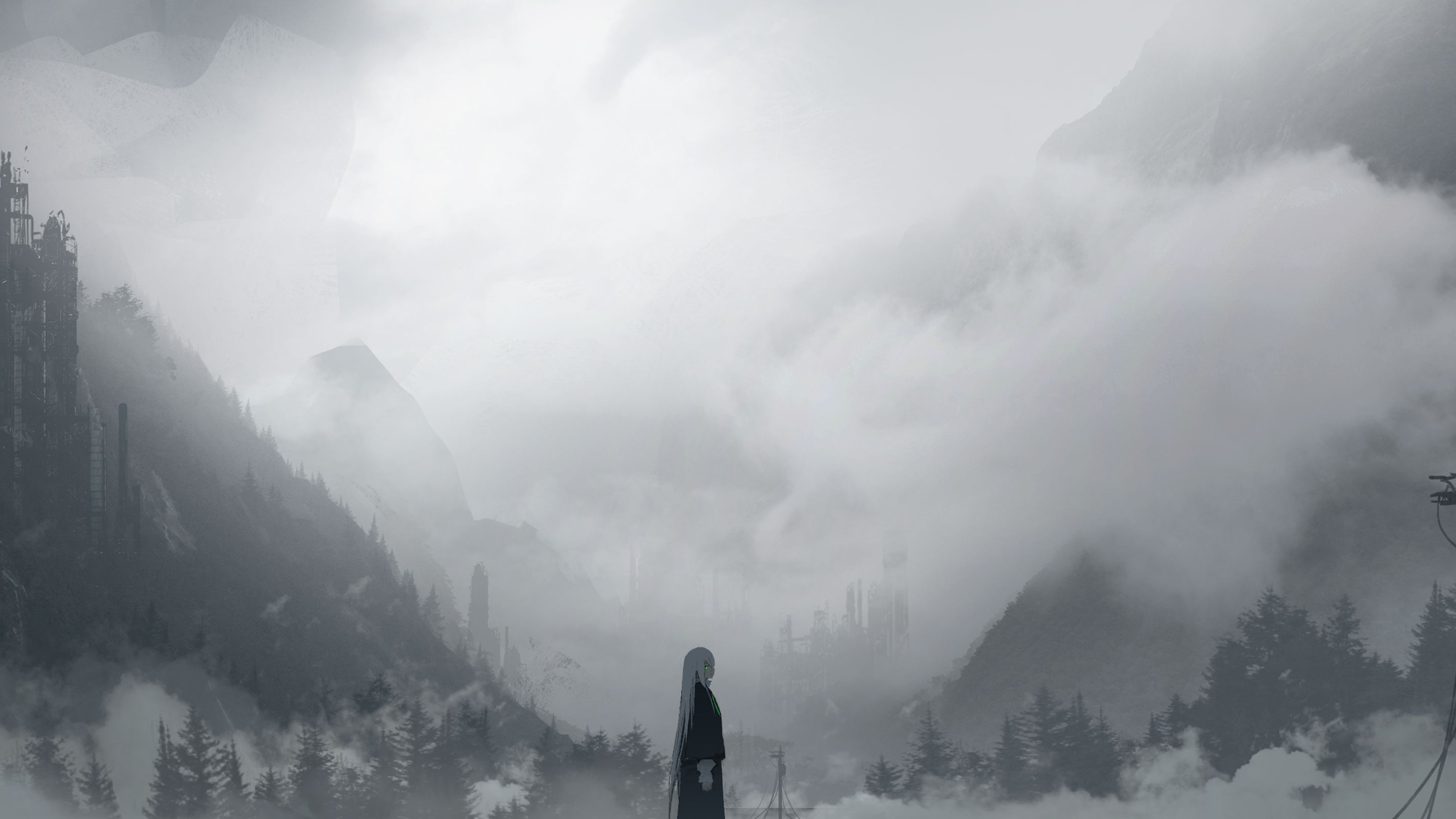 Горы в тумане арт