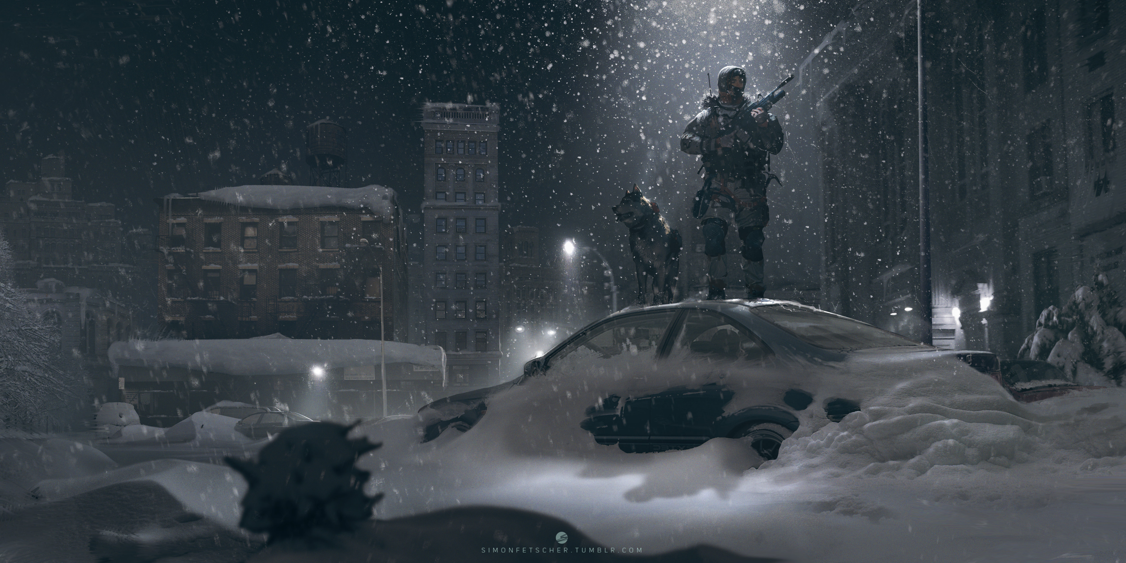 snowy night city wallpaper