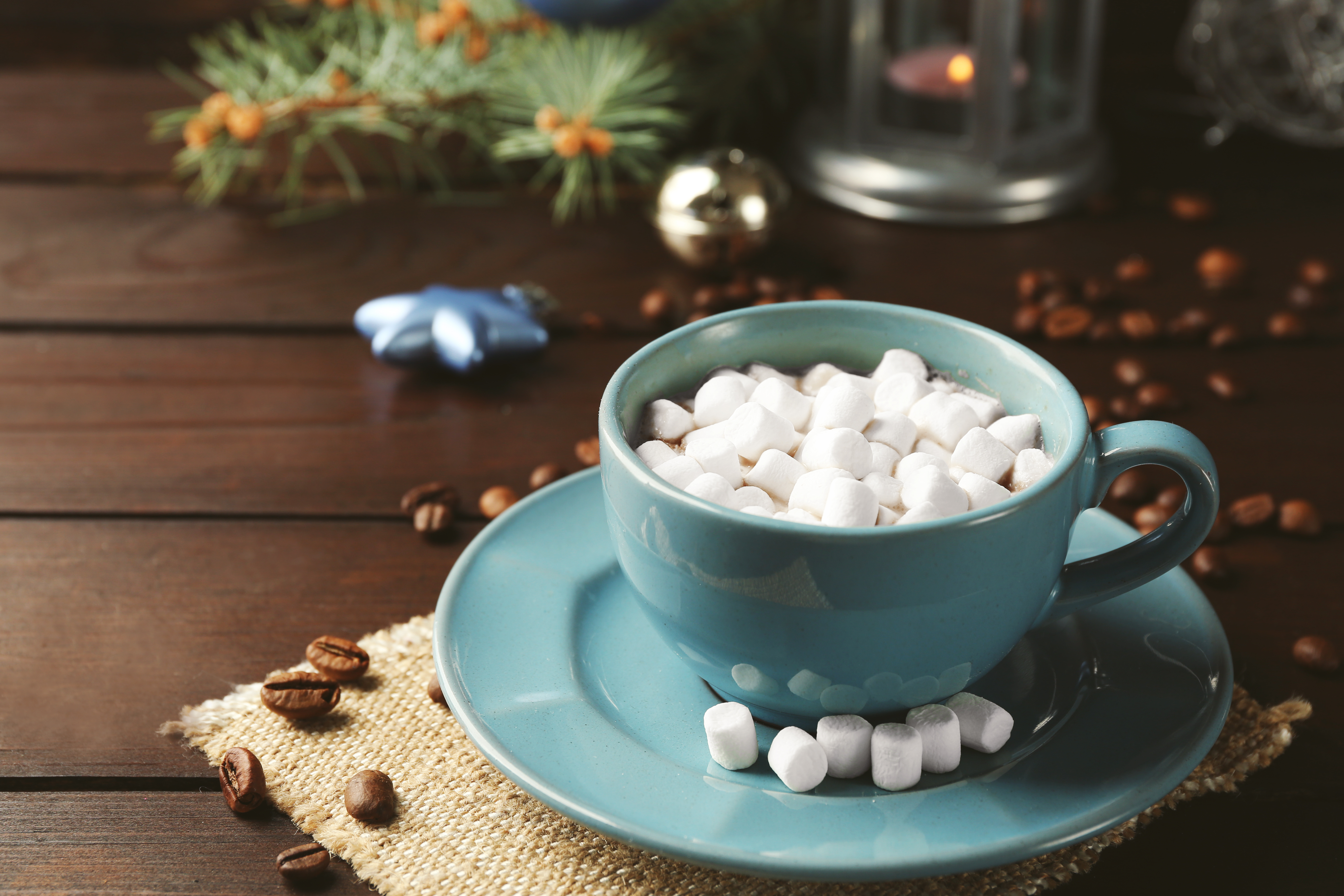 marshmallow, food, coffee beans, cup