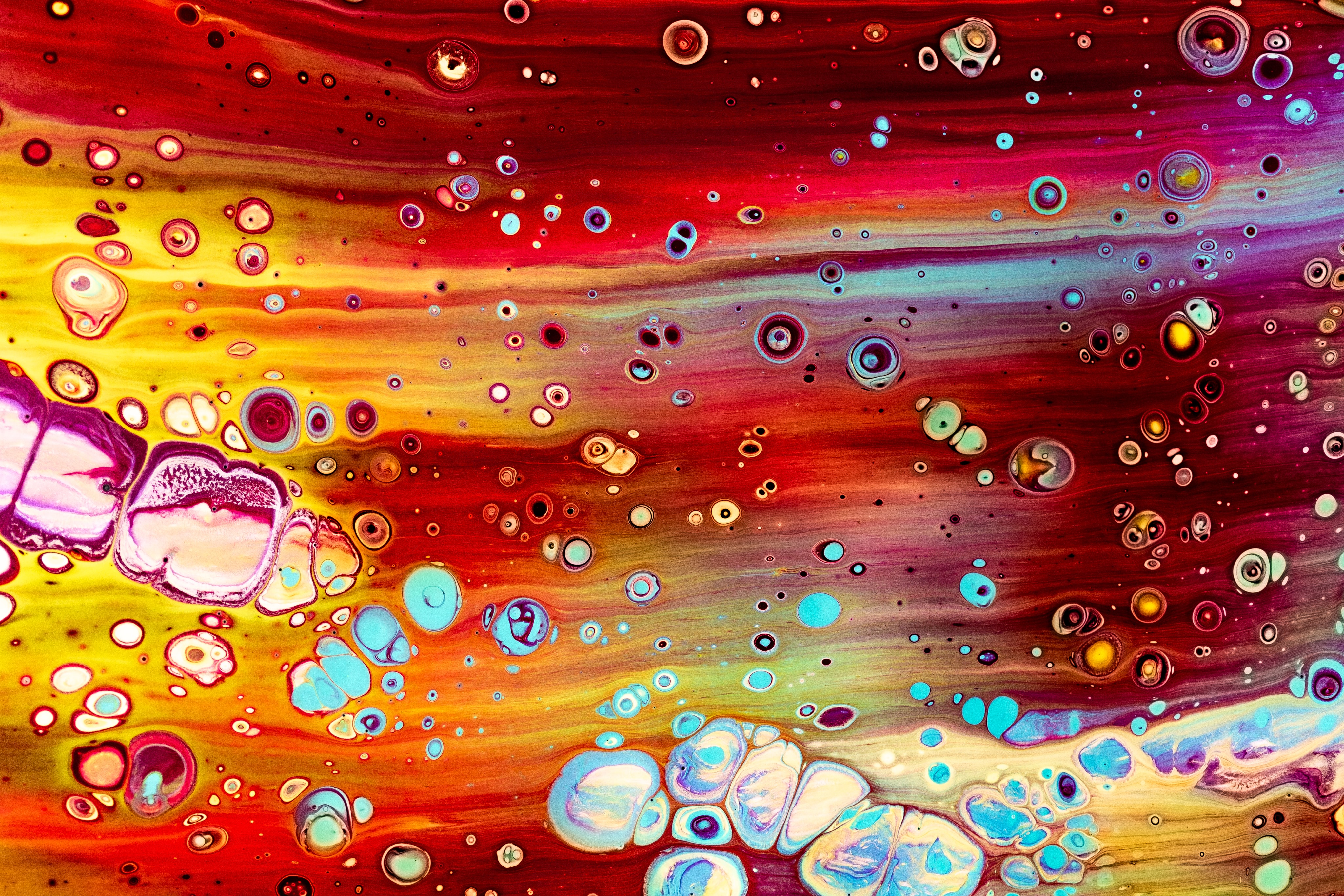 Download mobile wallpaper Motley, Divorces, Multicolored, Paint, Abstract, Liquid, Bubbles for free.
