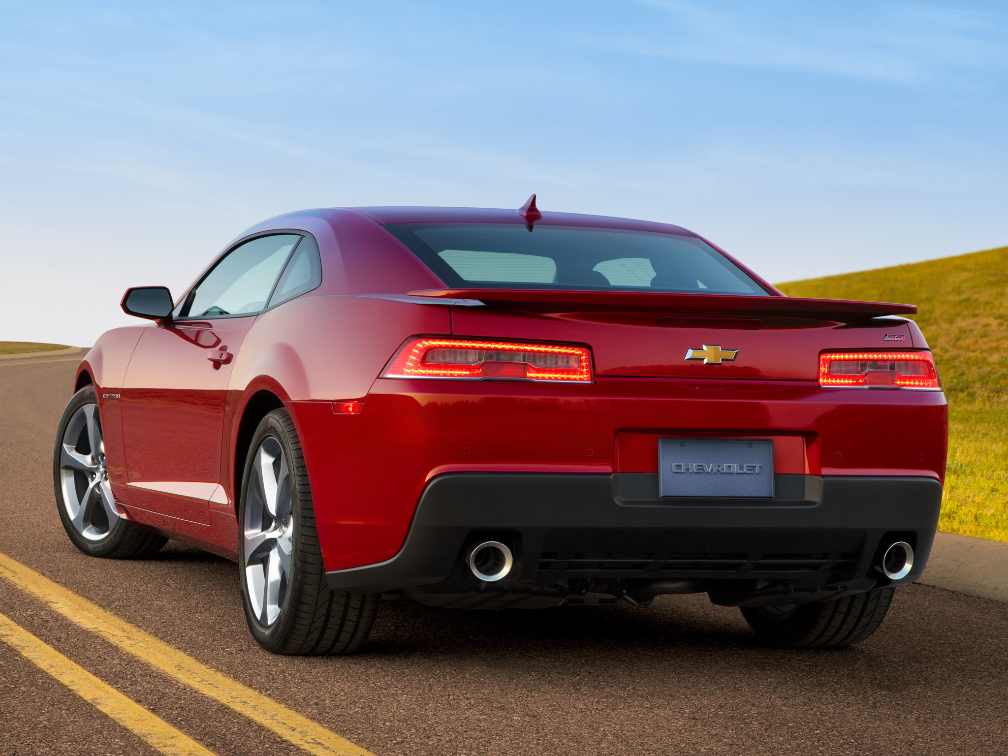 cars, rear view, chevrolet, red, back view, camaro, 2013, ss
